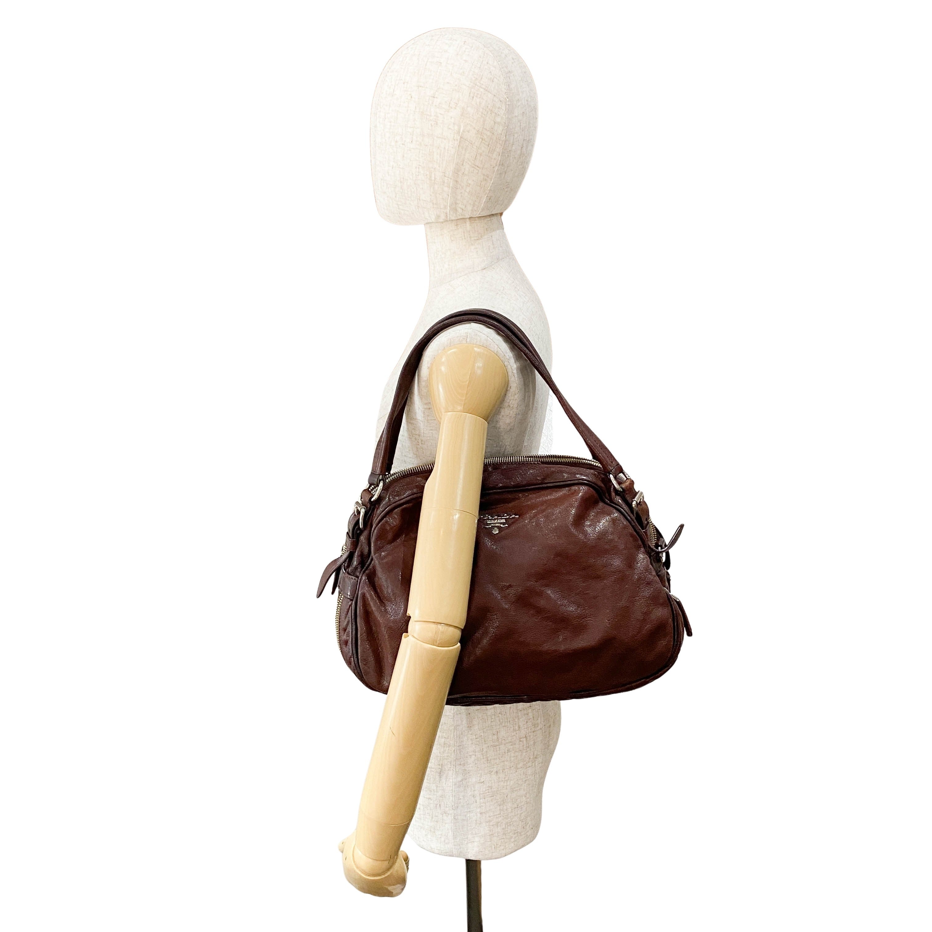 Brown Aged Calf Shoulder Bag