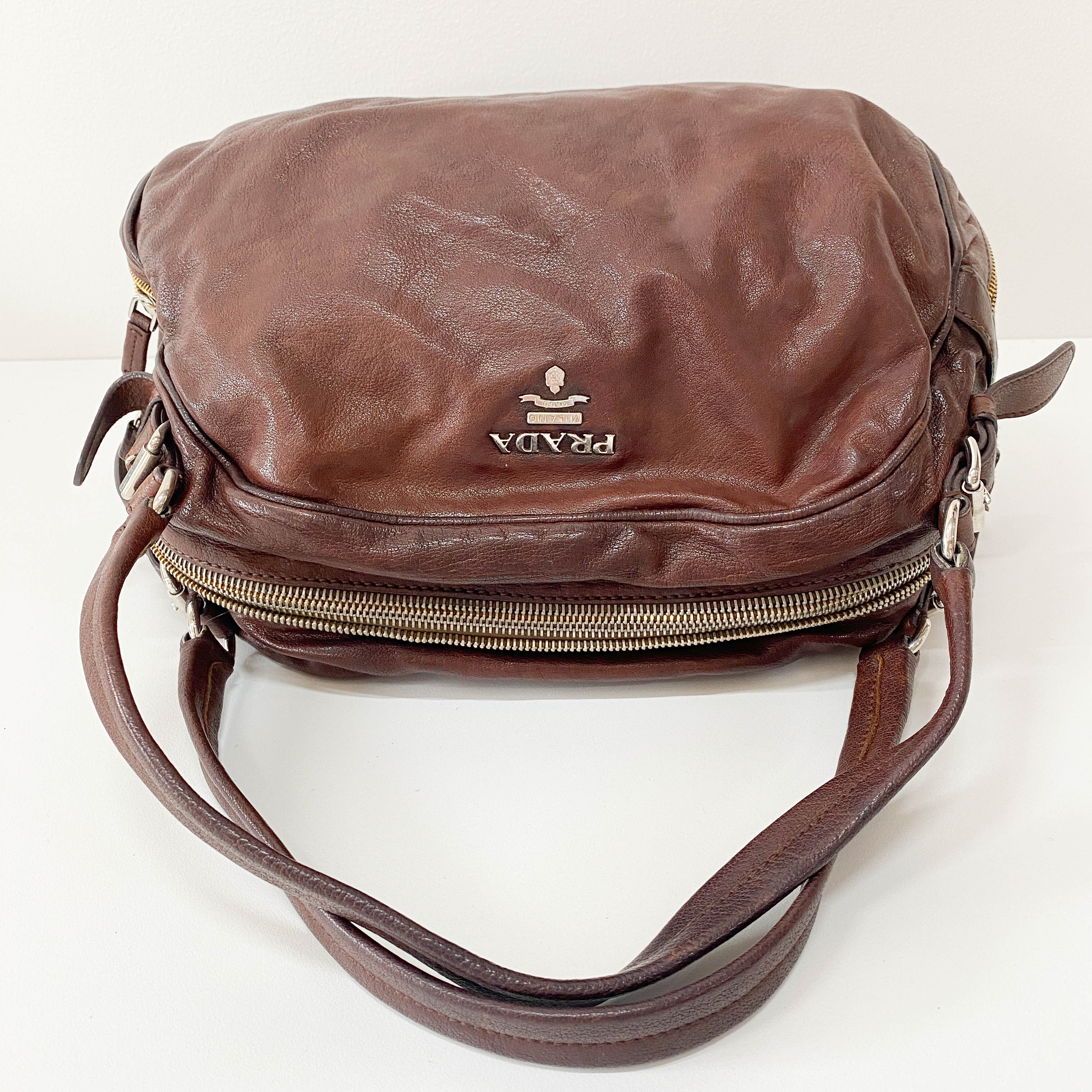 Brown Aged Calf Shoulder Bag