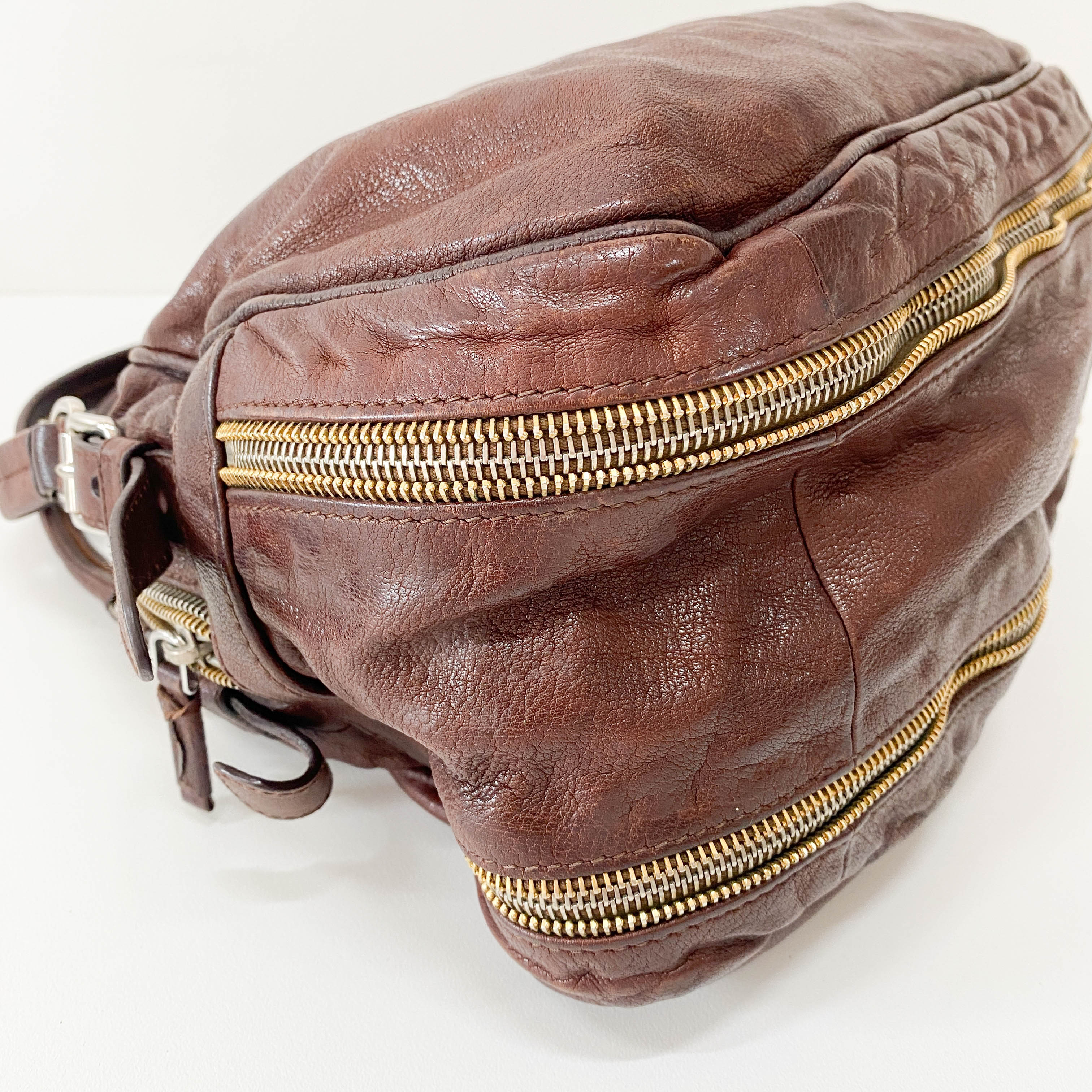 Brown Aged Calf Shoulder Bag