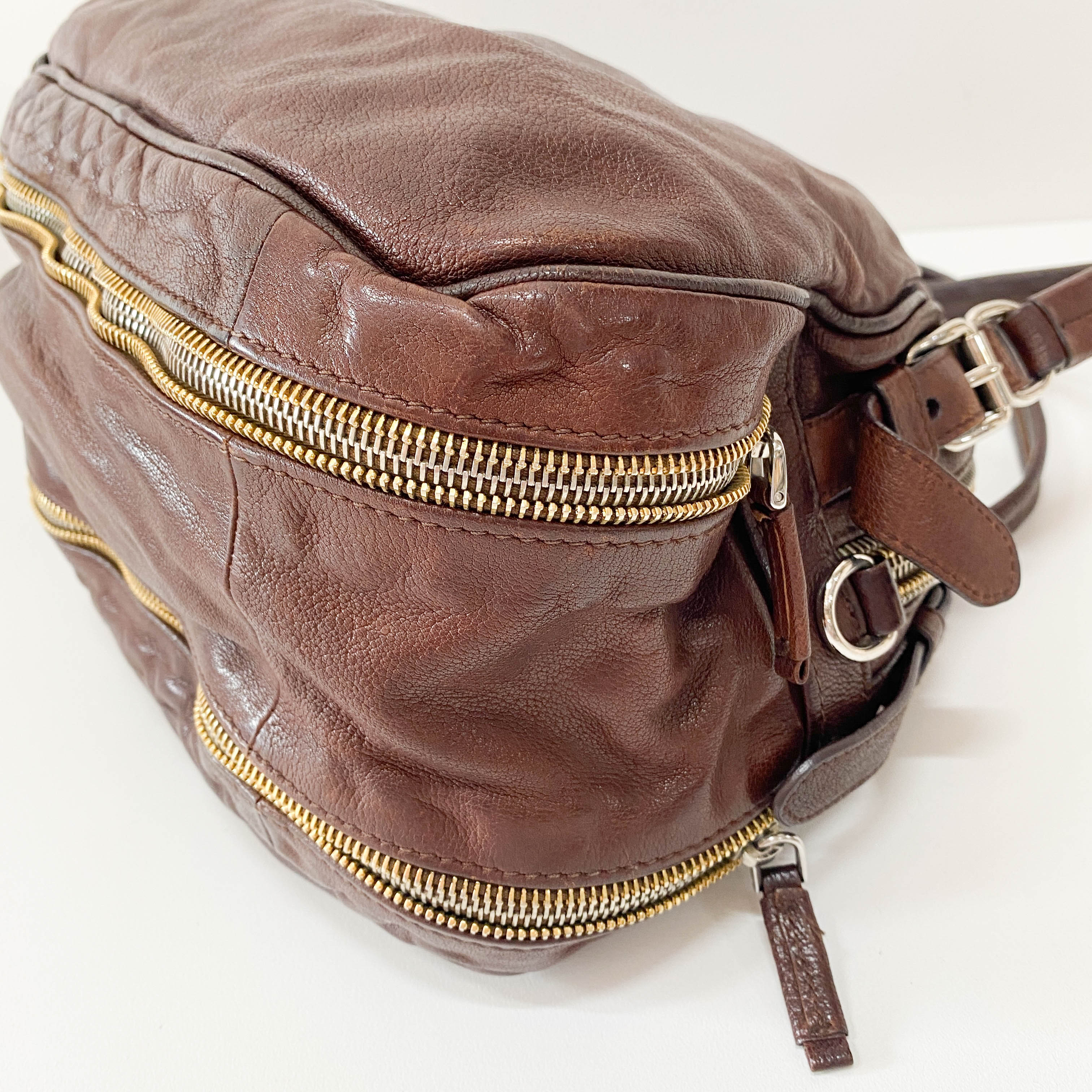 Brown Aged Calf Shoulder Bag