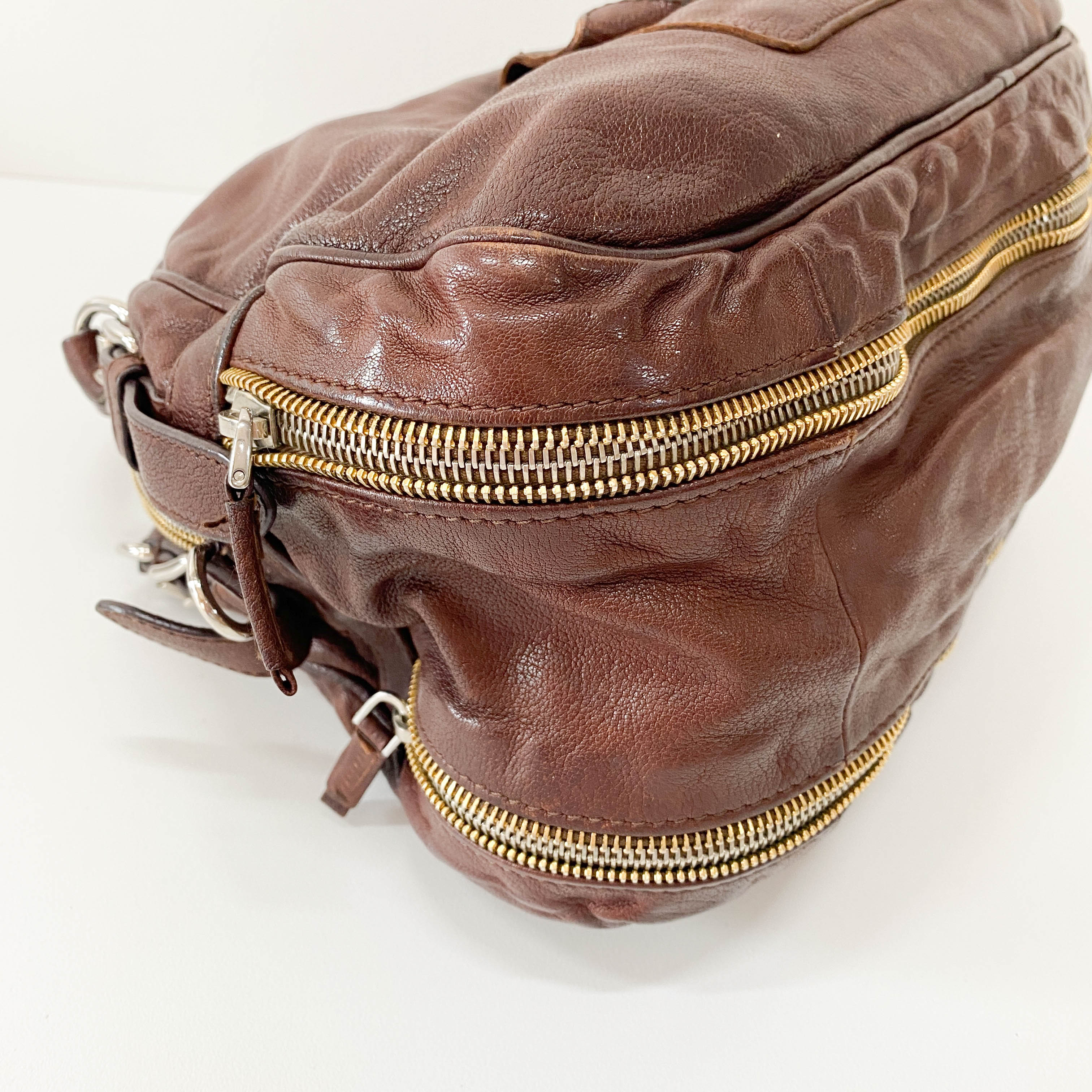 Brown Aged Calf Shoulder Bag