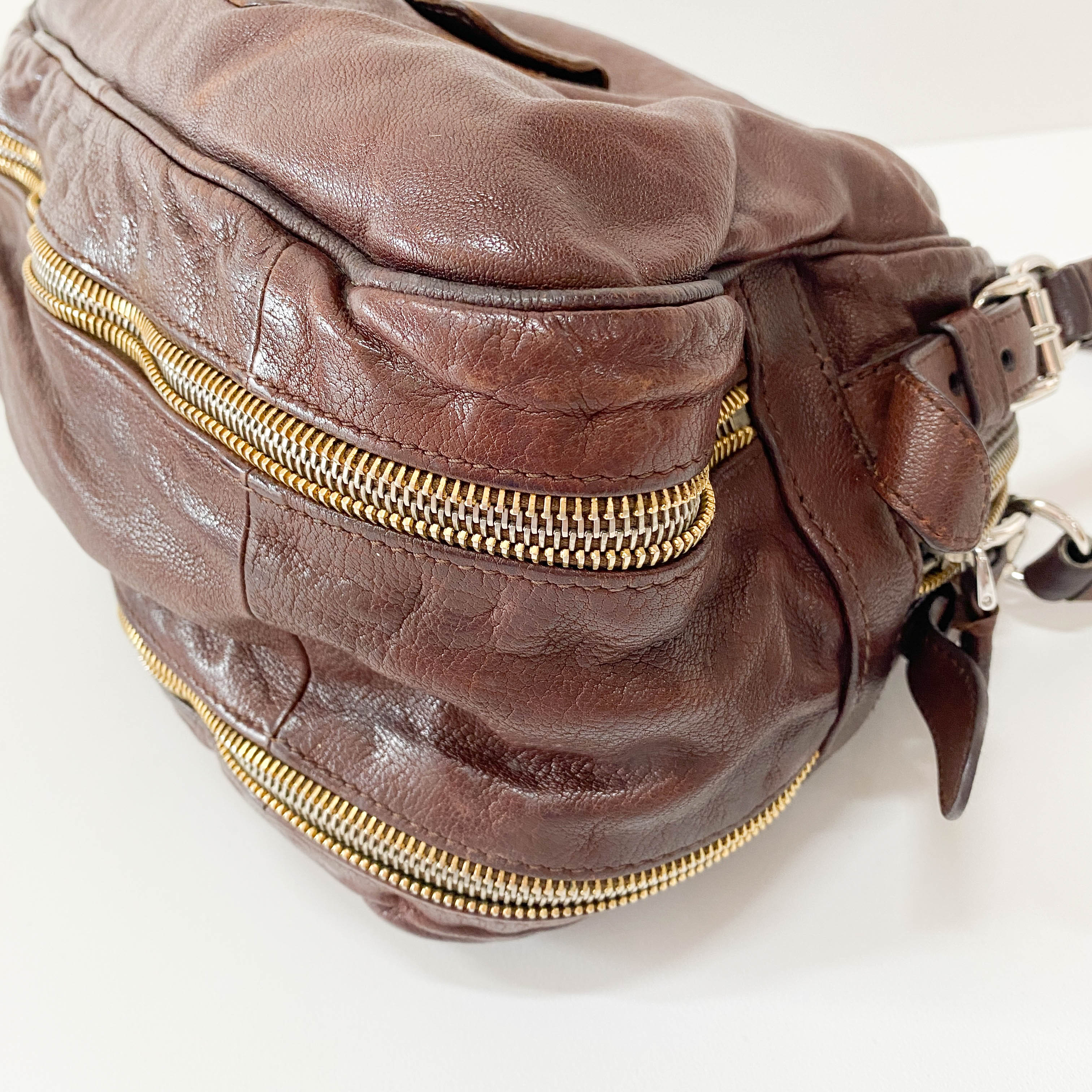 Brown Aged Calf Shoulder Bag