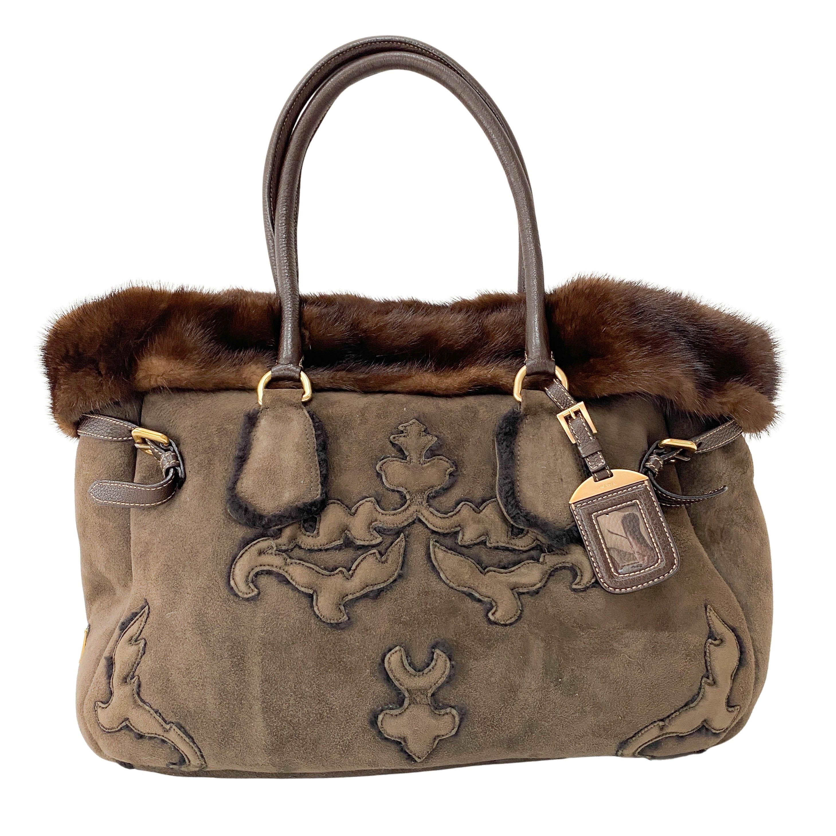 Brown Suede and Fur Shoulder Bag