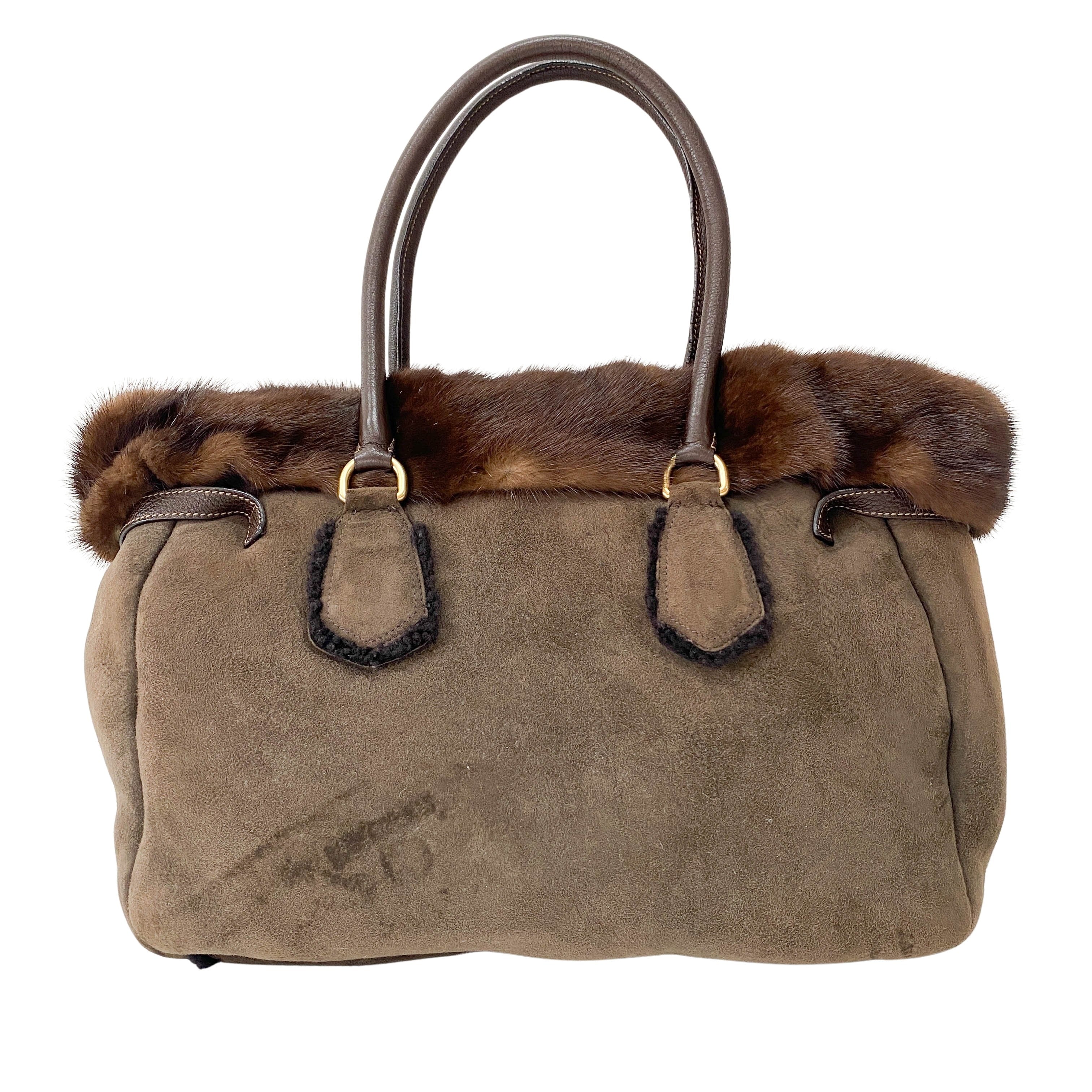 Brown Suede and Fur Shoulder Bag