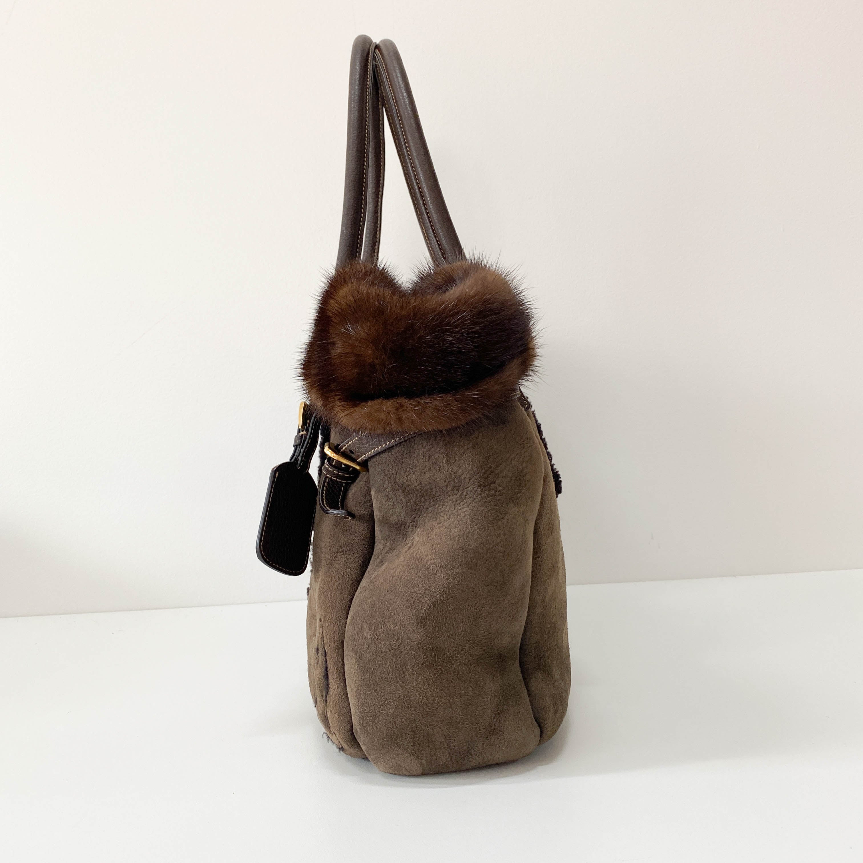 Brown Suede and Fur Shoulder Bag