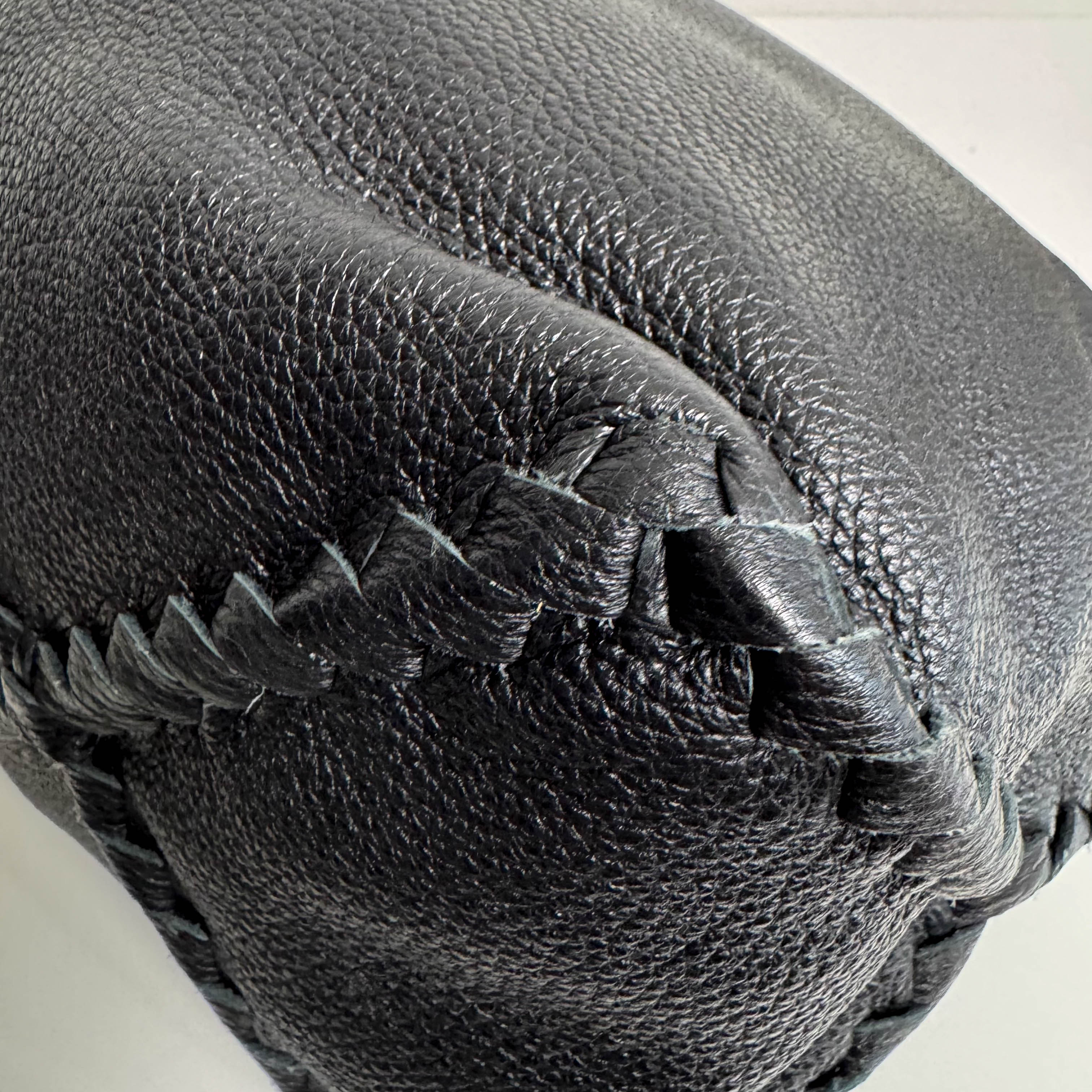 Black Leather Intrecciato Hobo Shoulder Bag