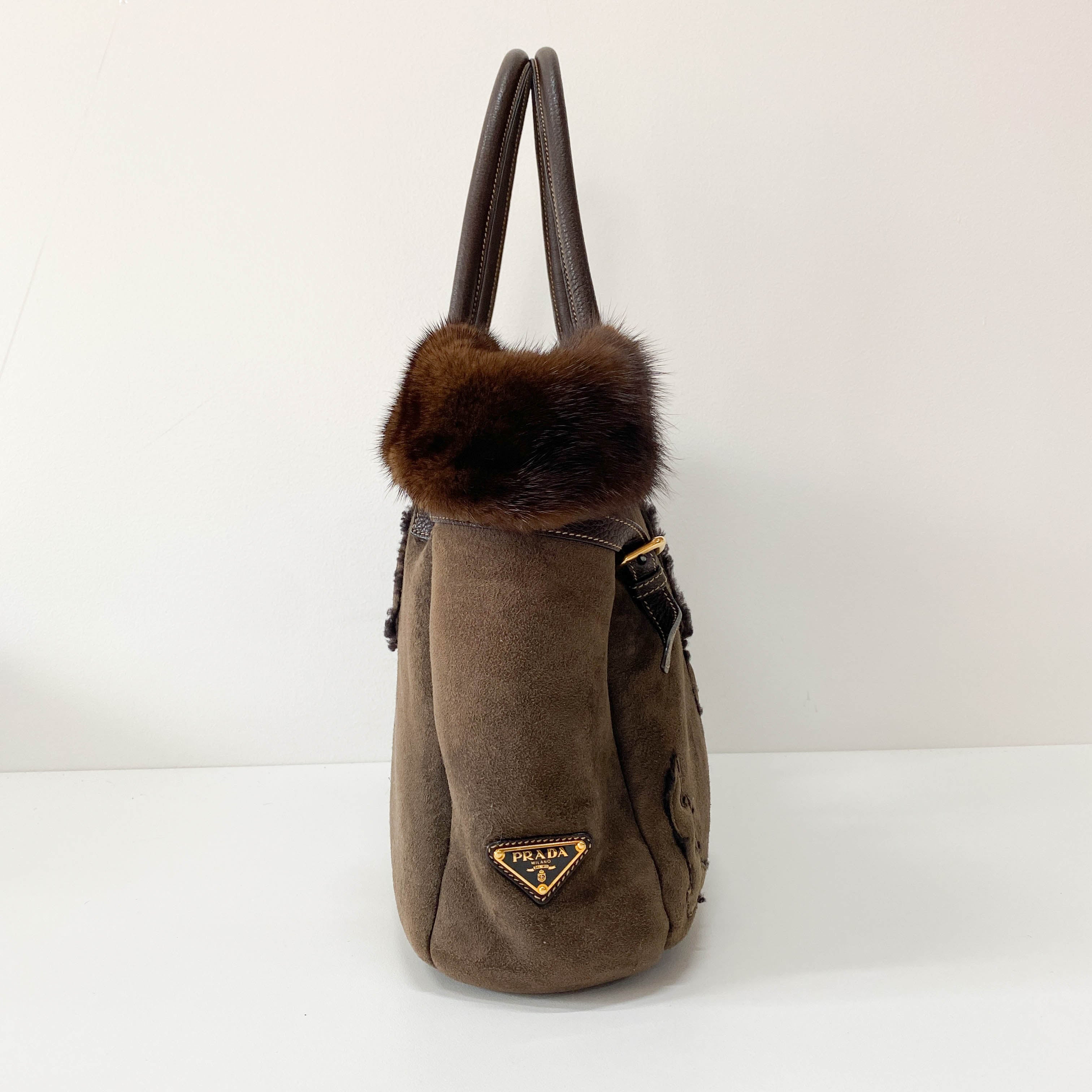 Brown Suede and Fur Shoulder Bag
