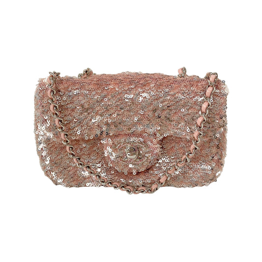 Timeless Classic Mini Pink Sequin Shoulder Bag