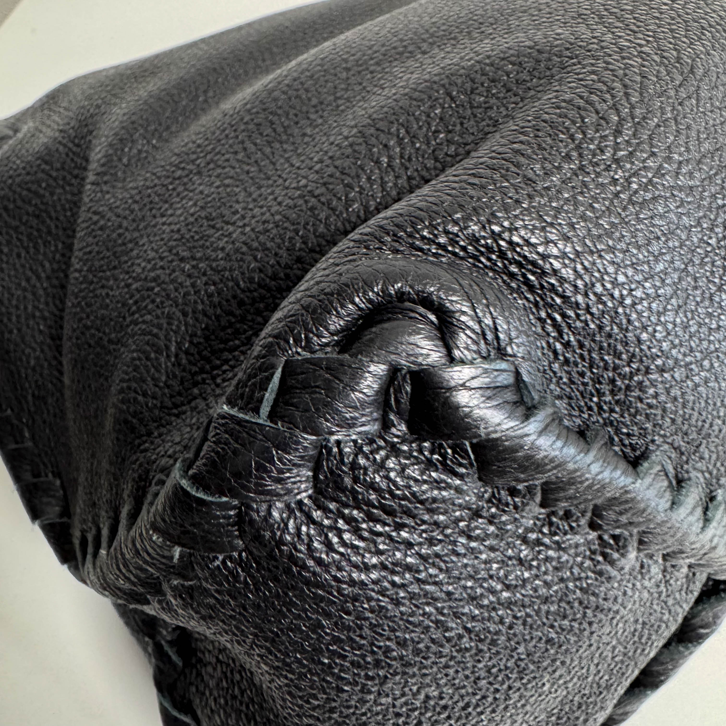 Black Leather Intrecciato Hobo Shoulder Bag