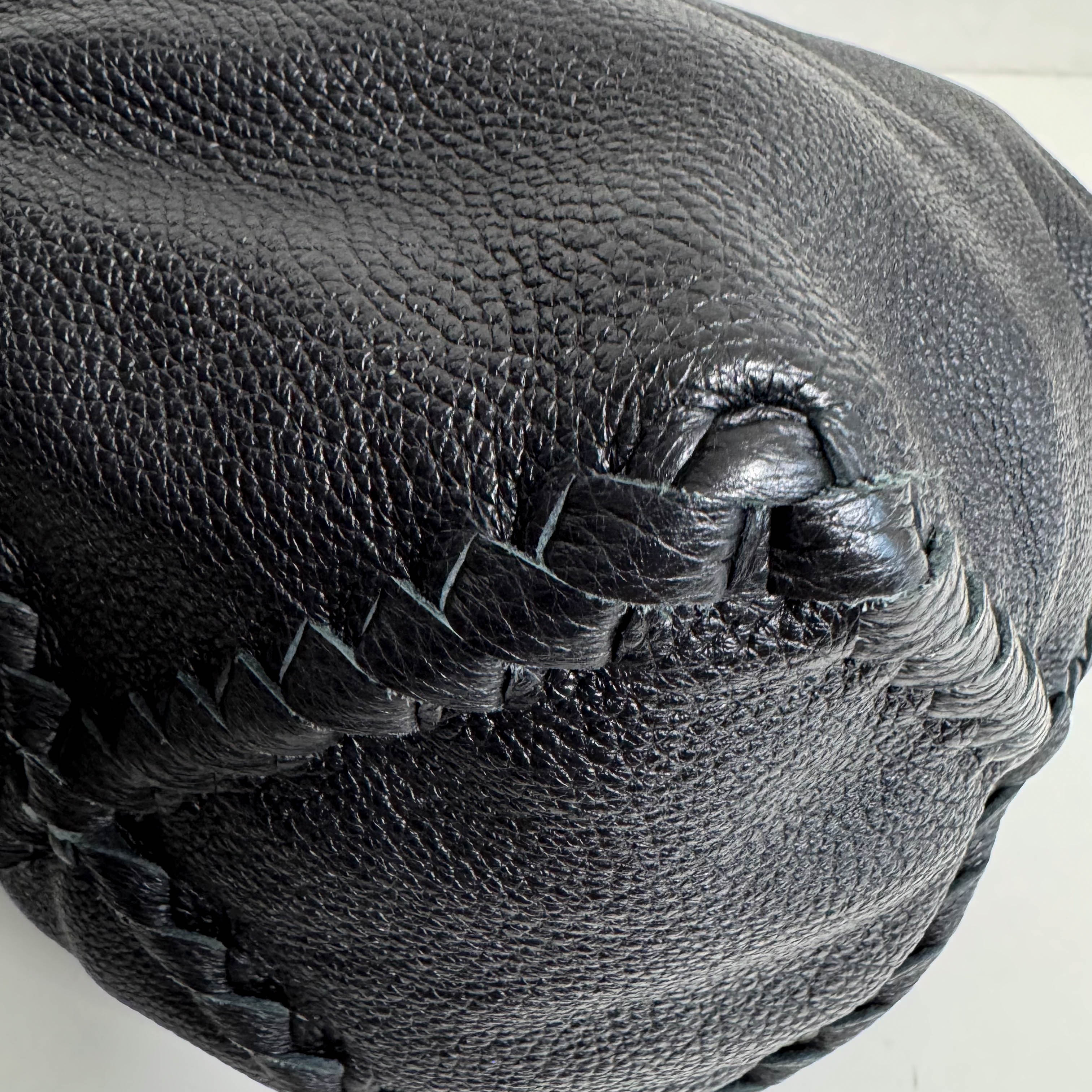 Black Leather Intrecciato Hobo Shoulder Bag