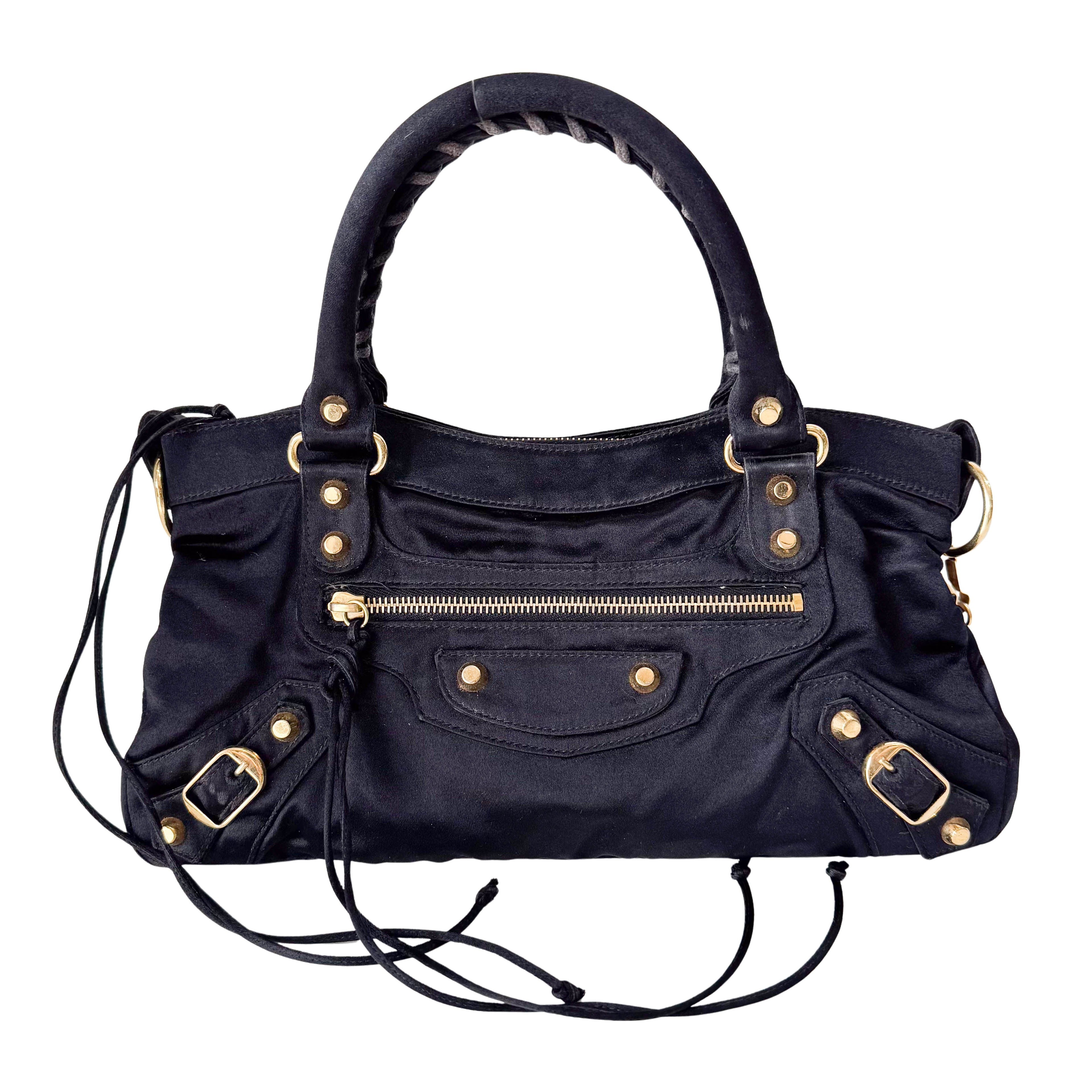 Small The First Black Satin Shoulder Bag