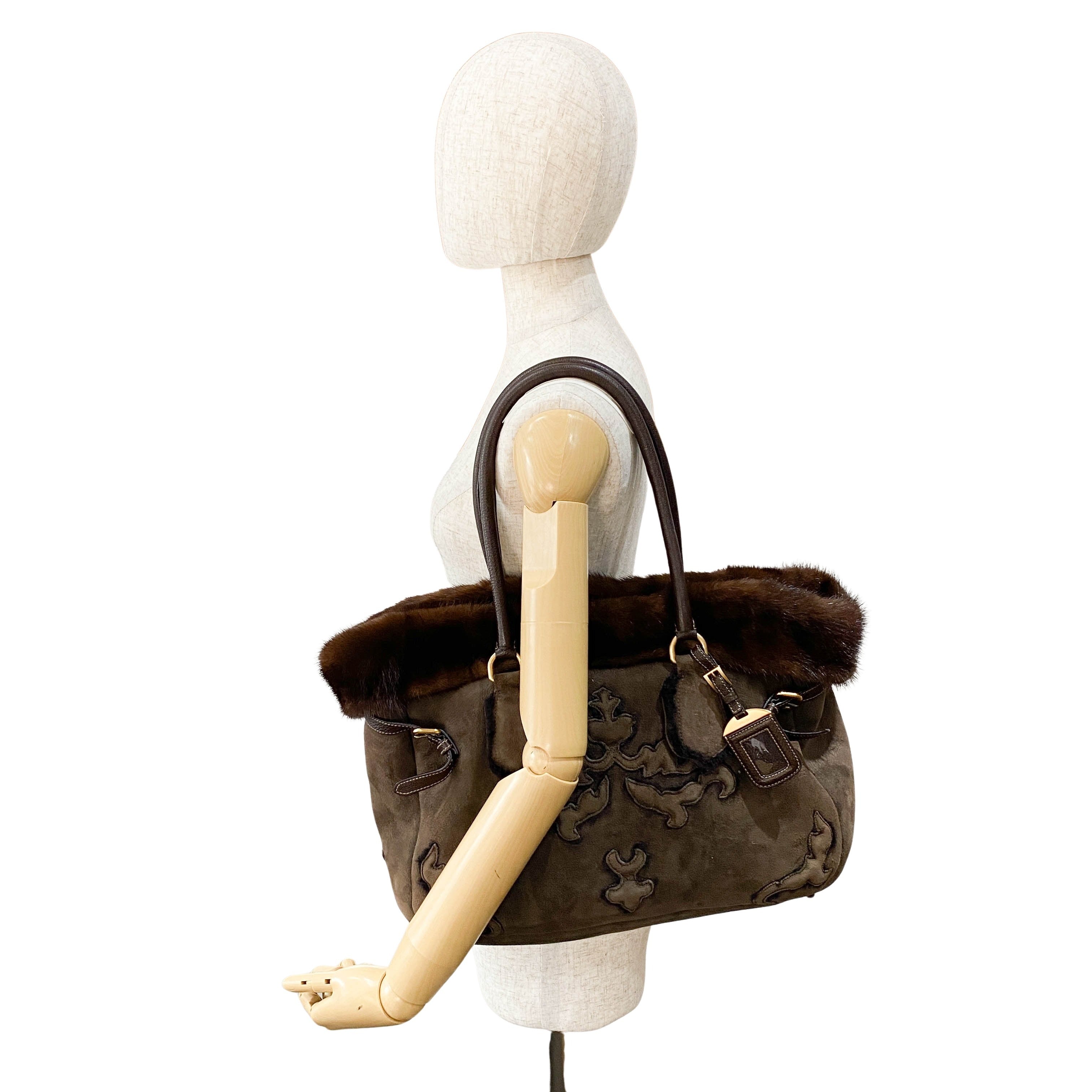 Brown Suede and Fur Shoulder Bag