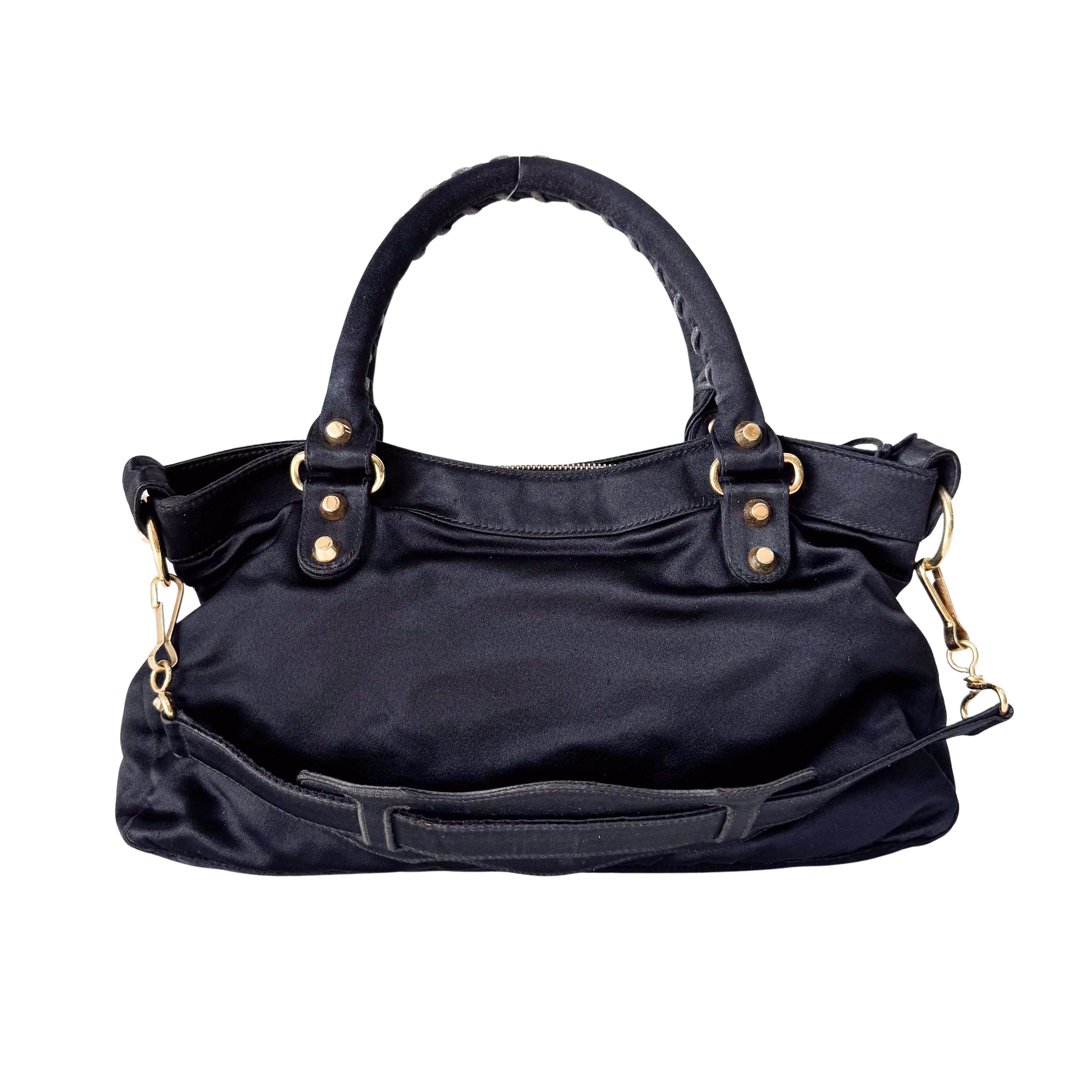 Small The First Black Satin Shoulder Bag