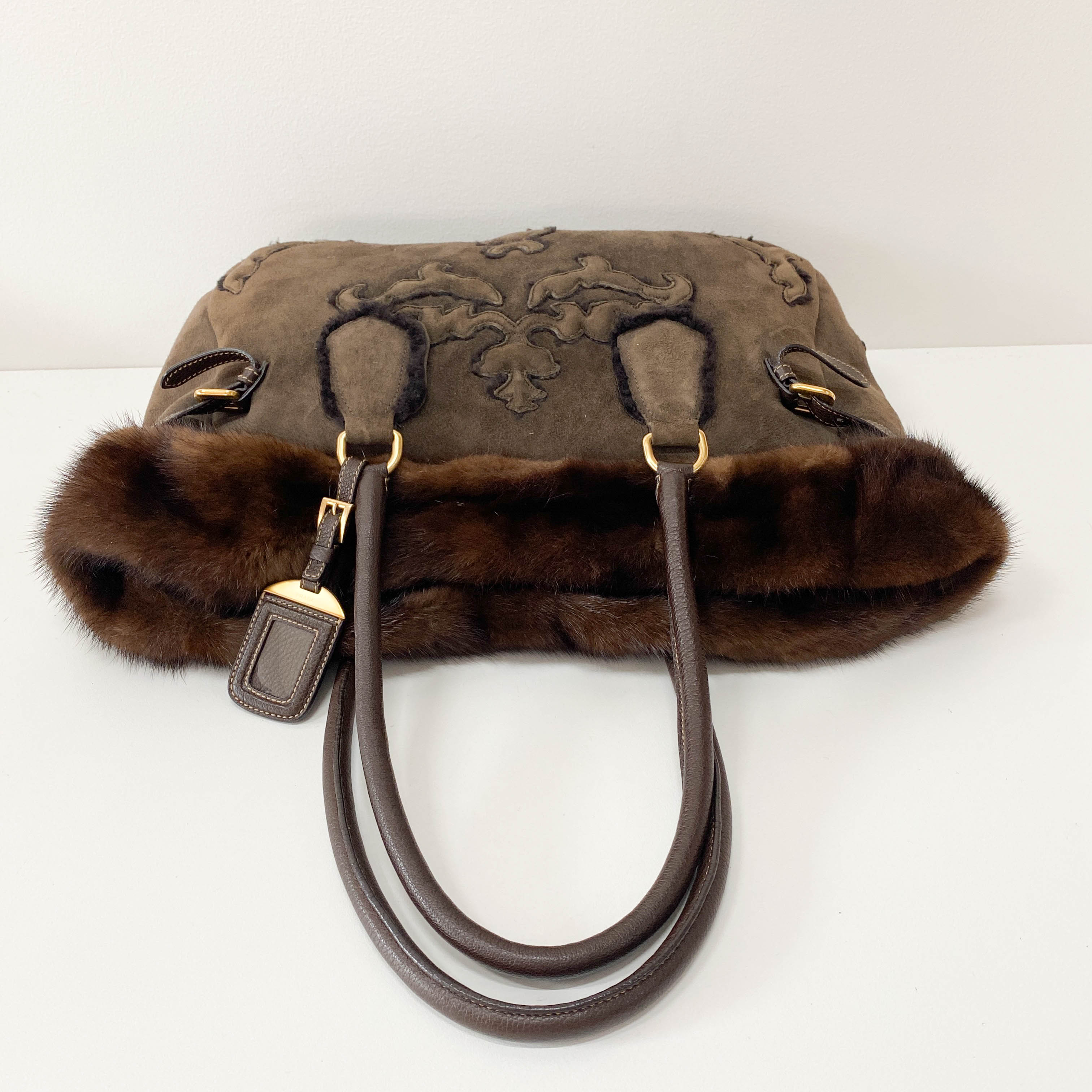 Brown Suede and Fur Shoulder Bag