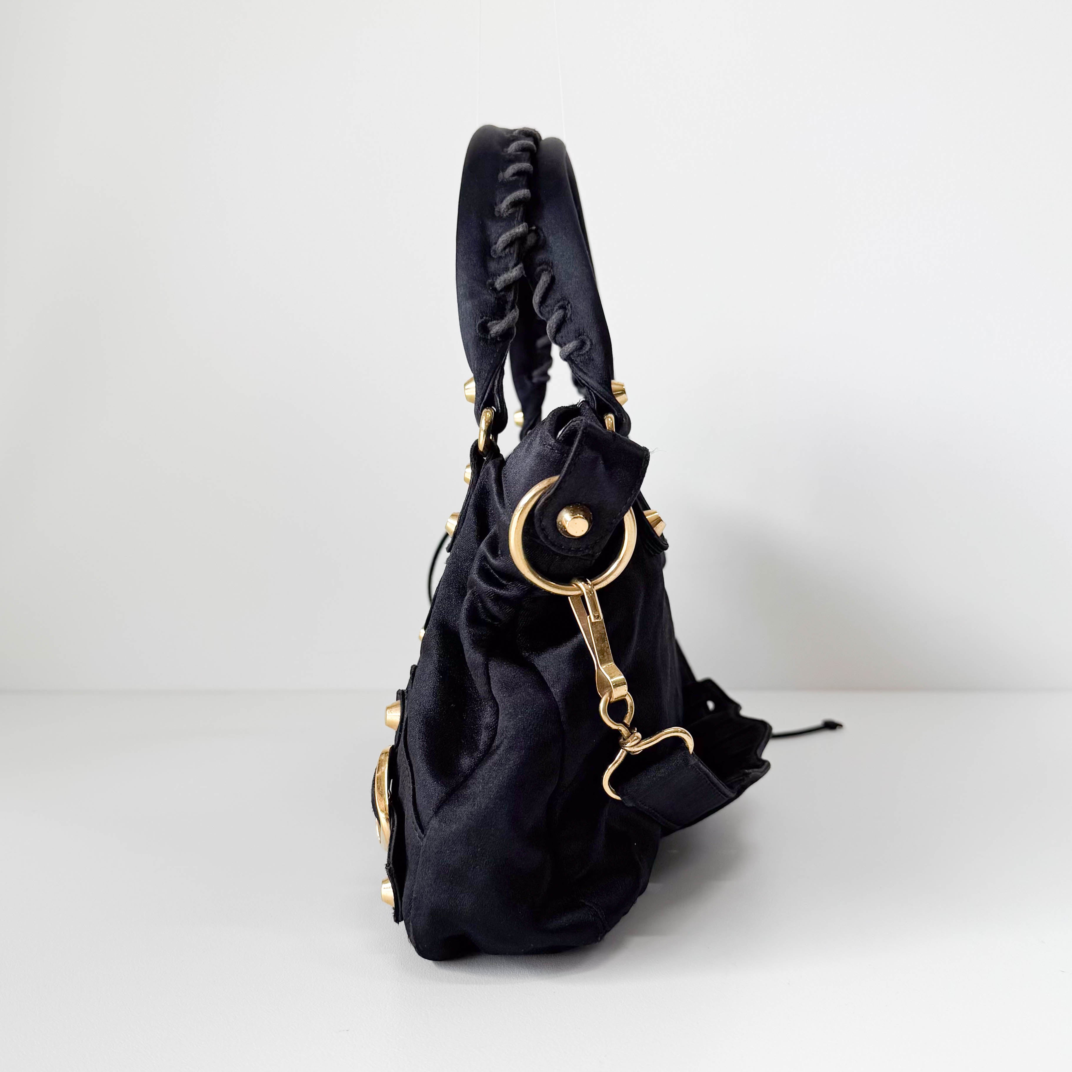 Small The First Black Satin Shoulder Bag