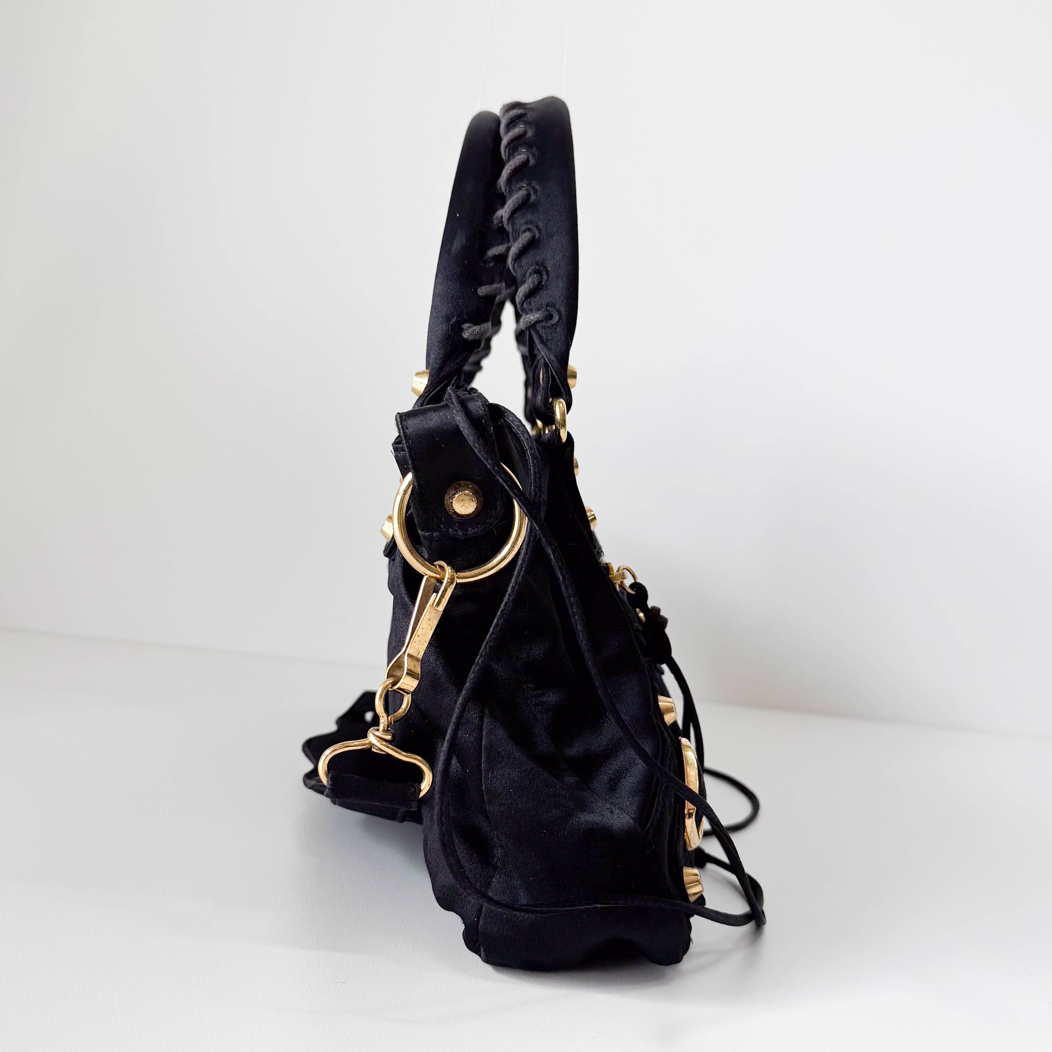 Small The First Black Satin Shoulder Bag