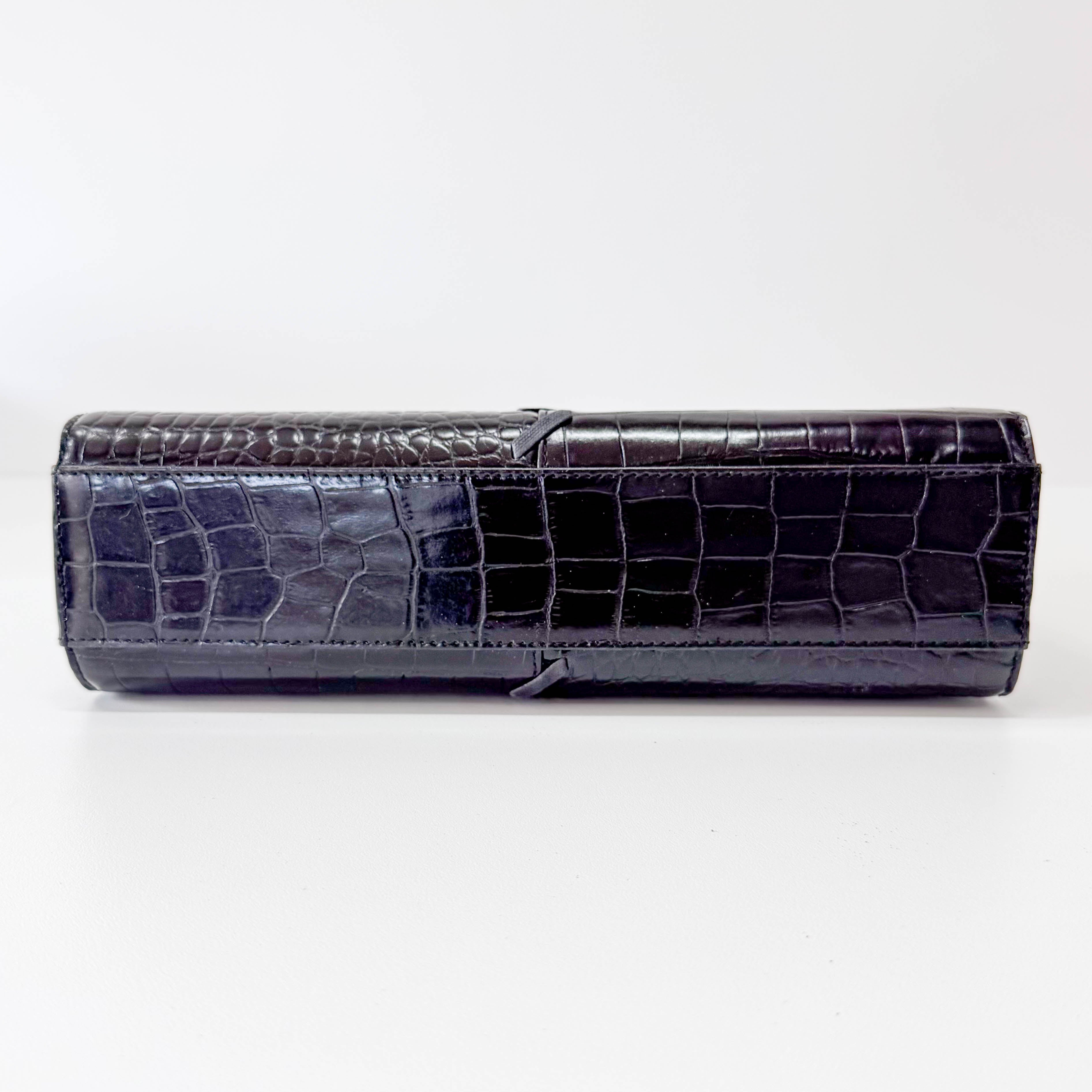 Horizontal Black Leather Handbag