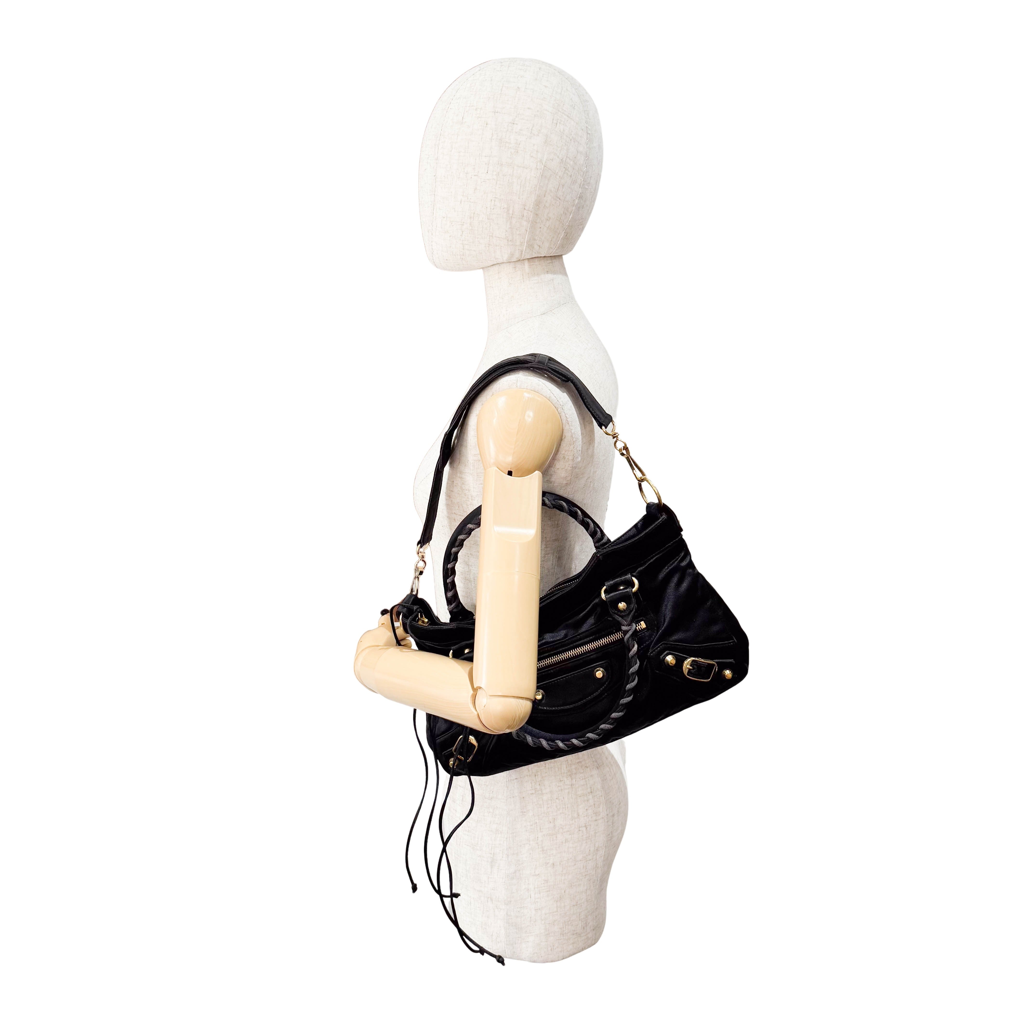 Small The First Black Satin Shoulder Bag