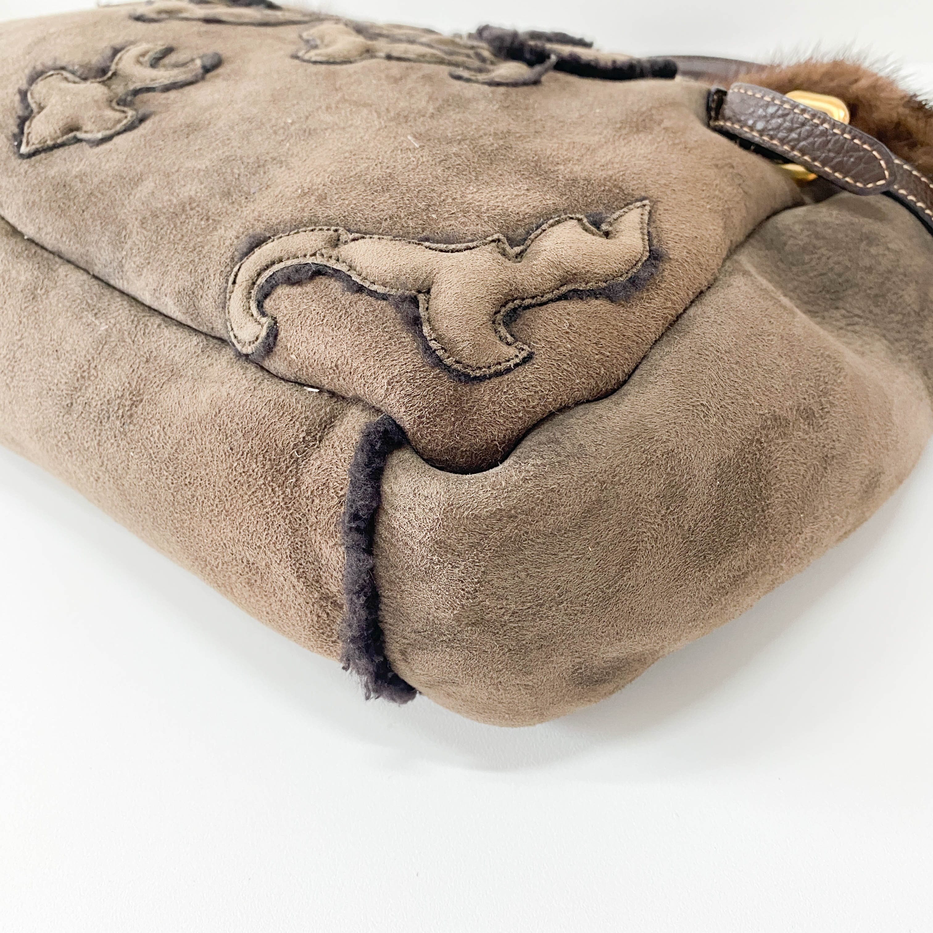 Brown Suede and Fur Shoulder Bag