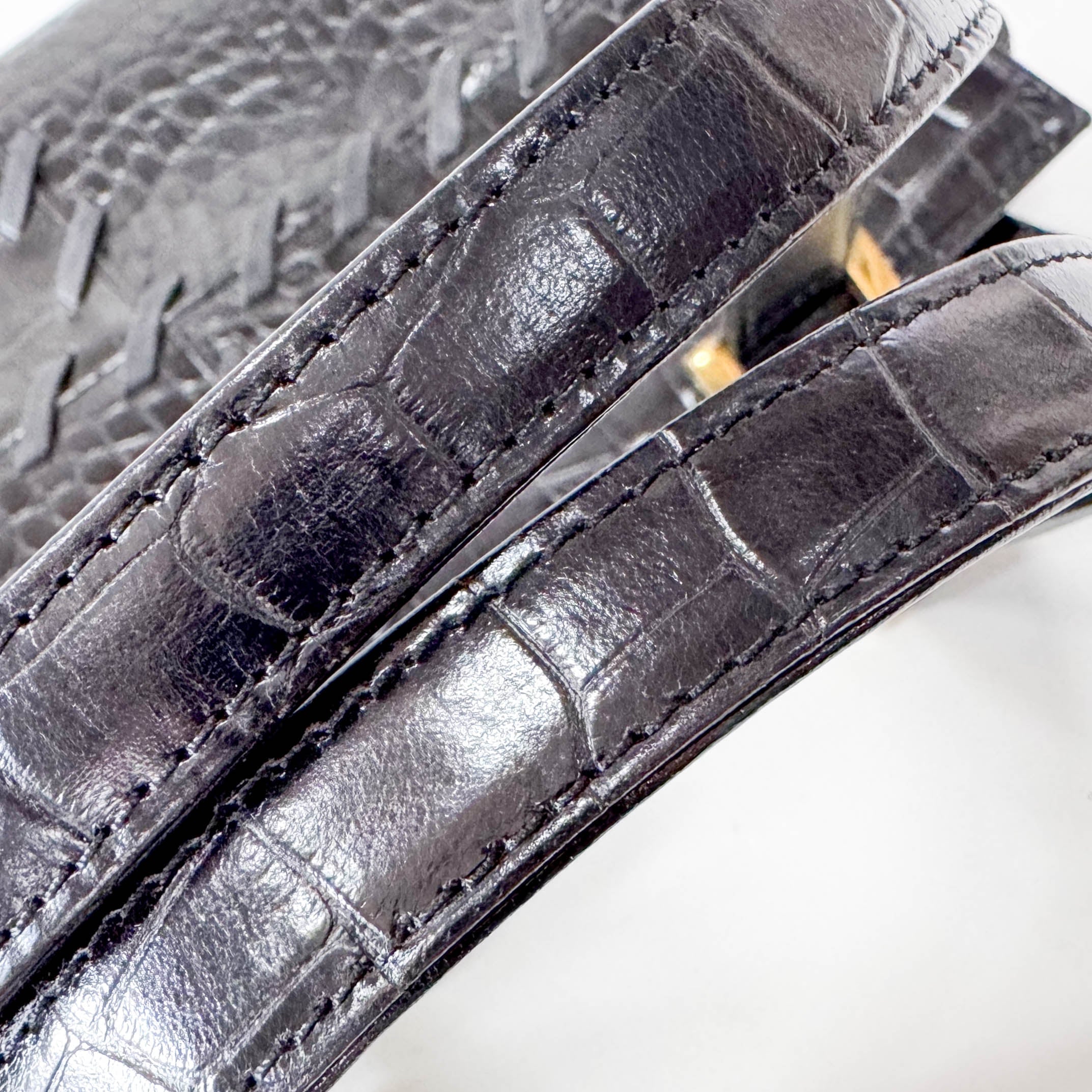 Horizontal Black Leather Handbag