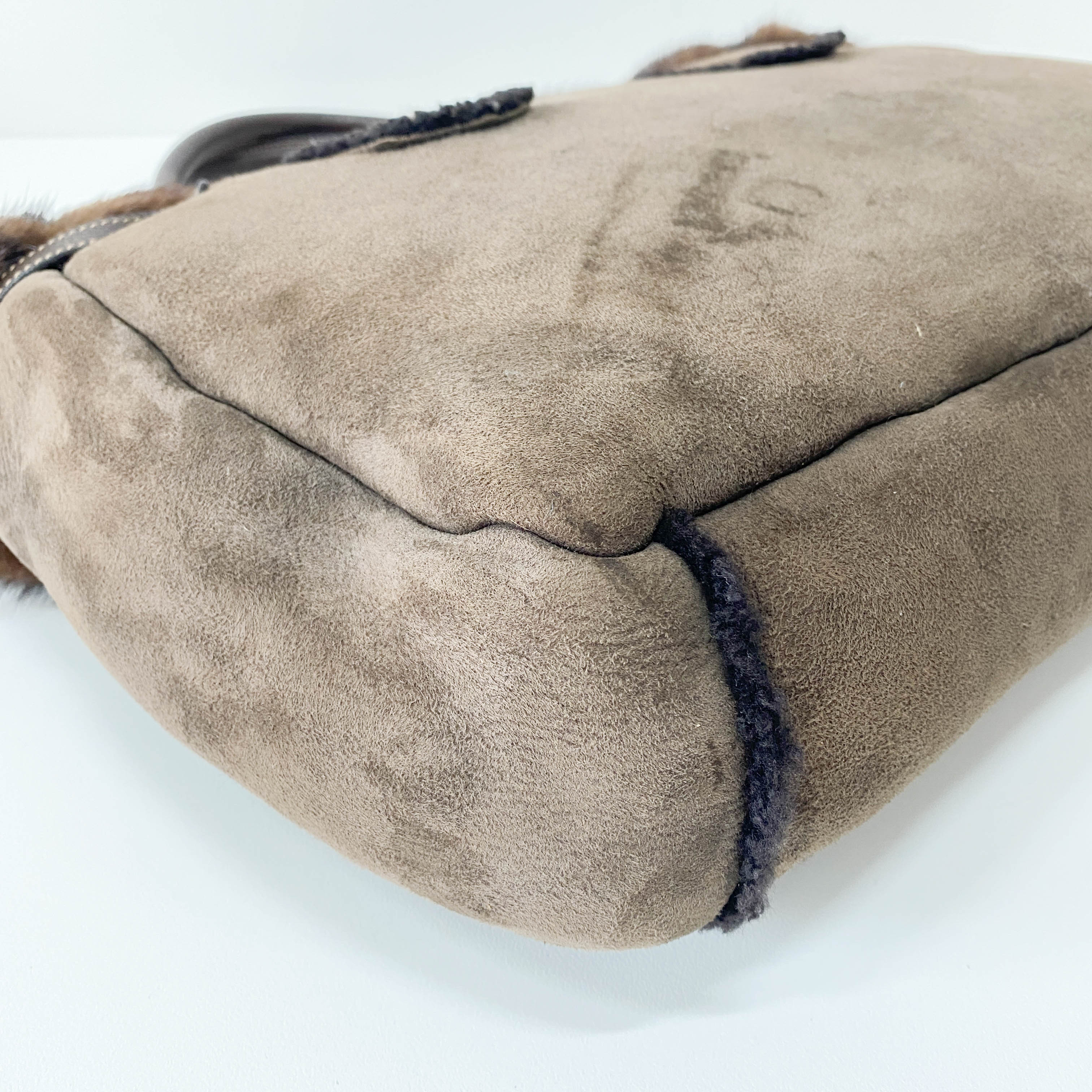 Brown Suede and Fur Shoulder Bag