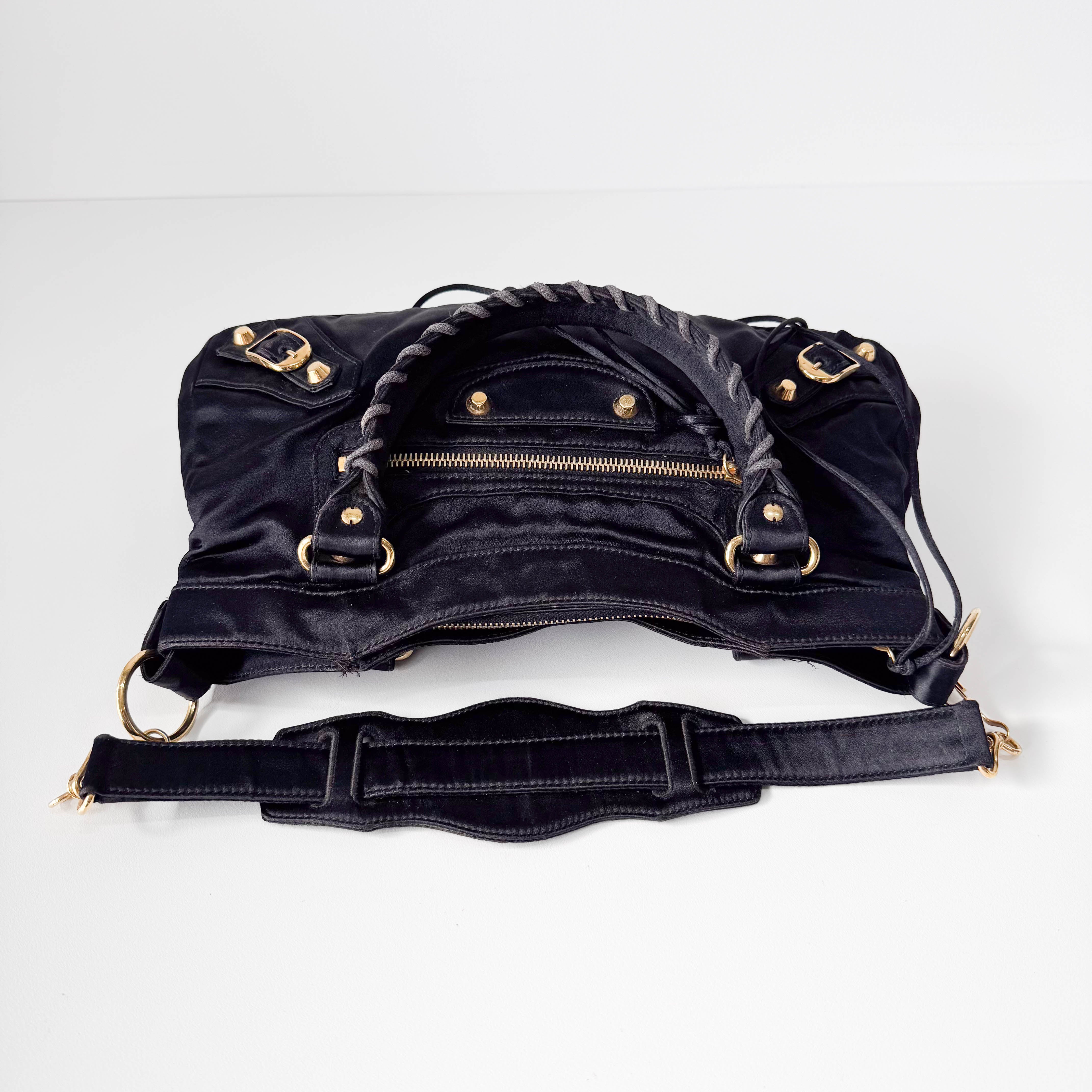 Small The First Black Satin Shoulder Bag
