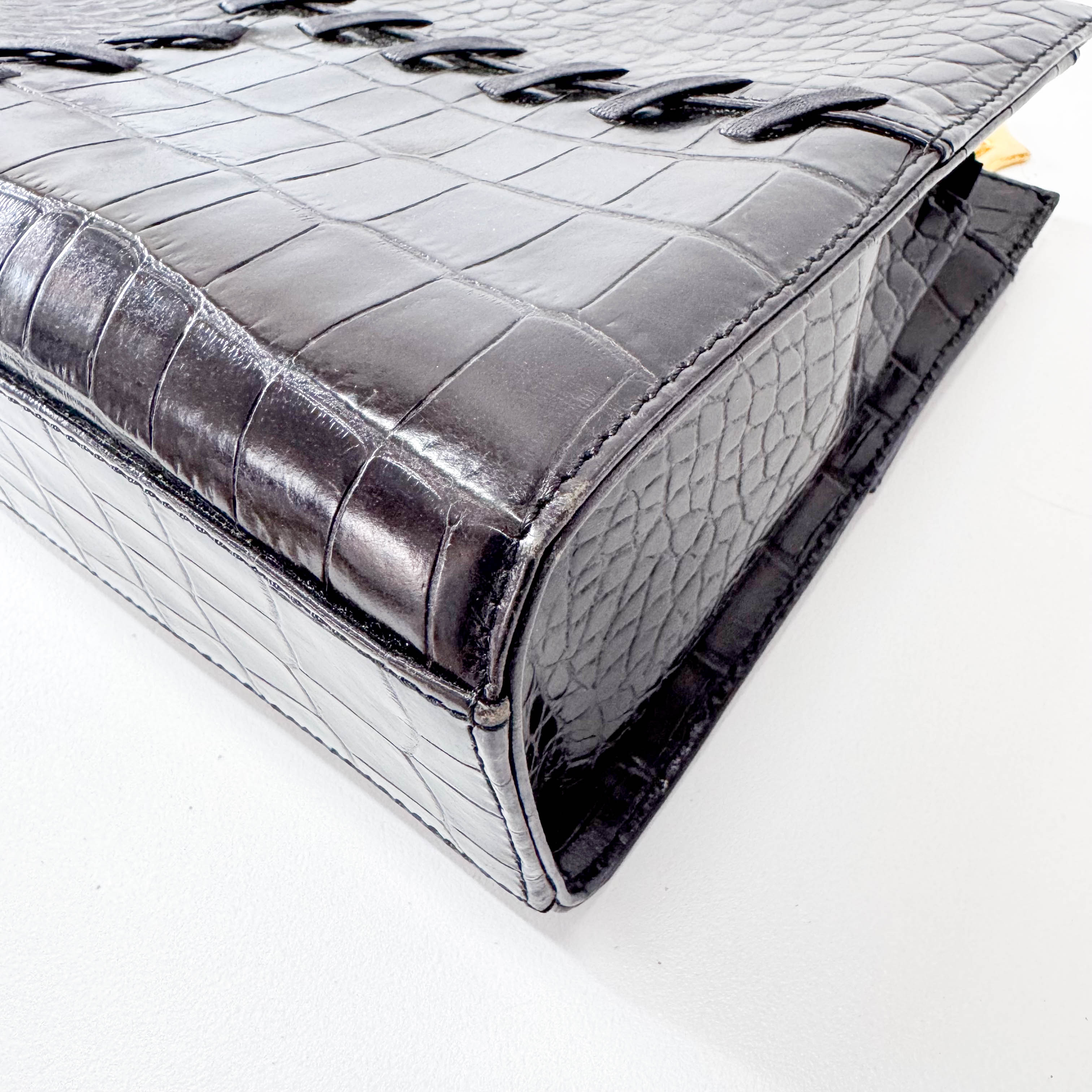 Horizontal Black Leather Handbag