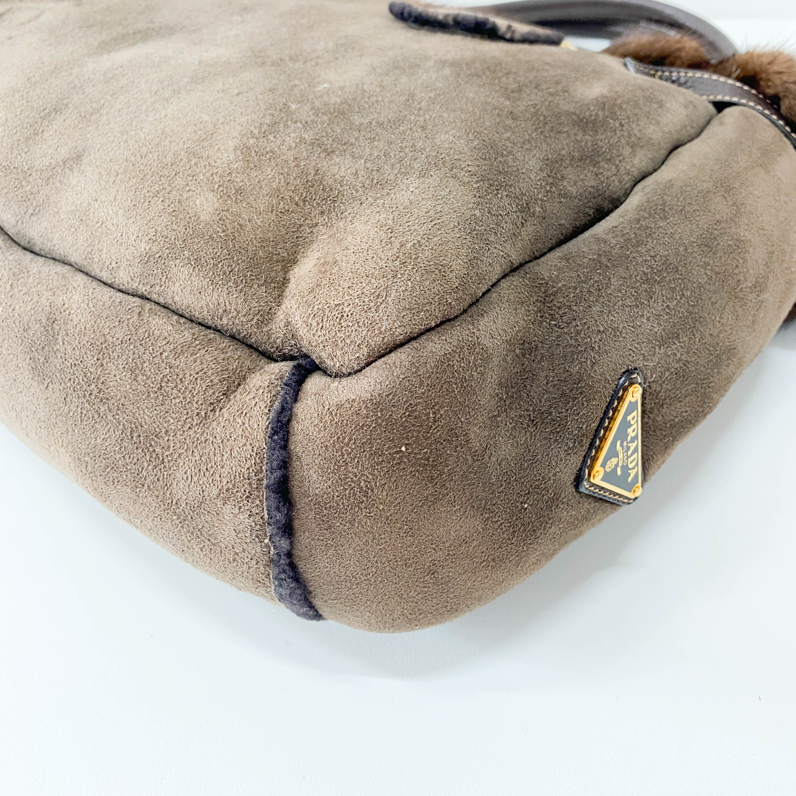 Brown Suede and Fur Shoulder Bag