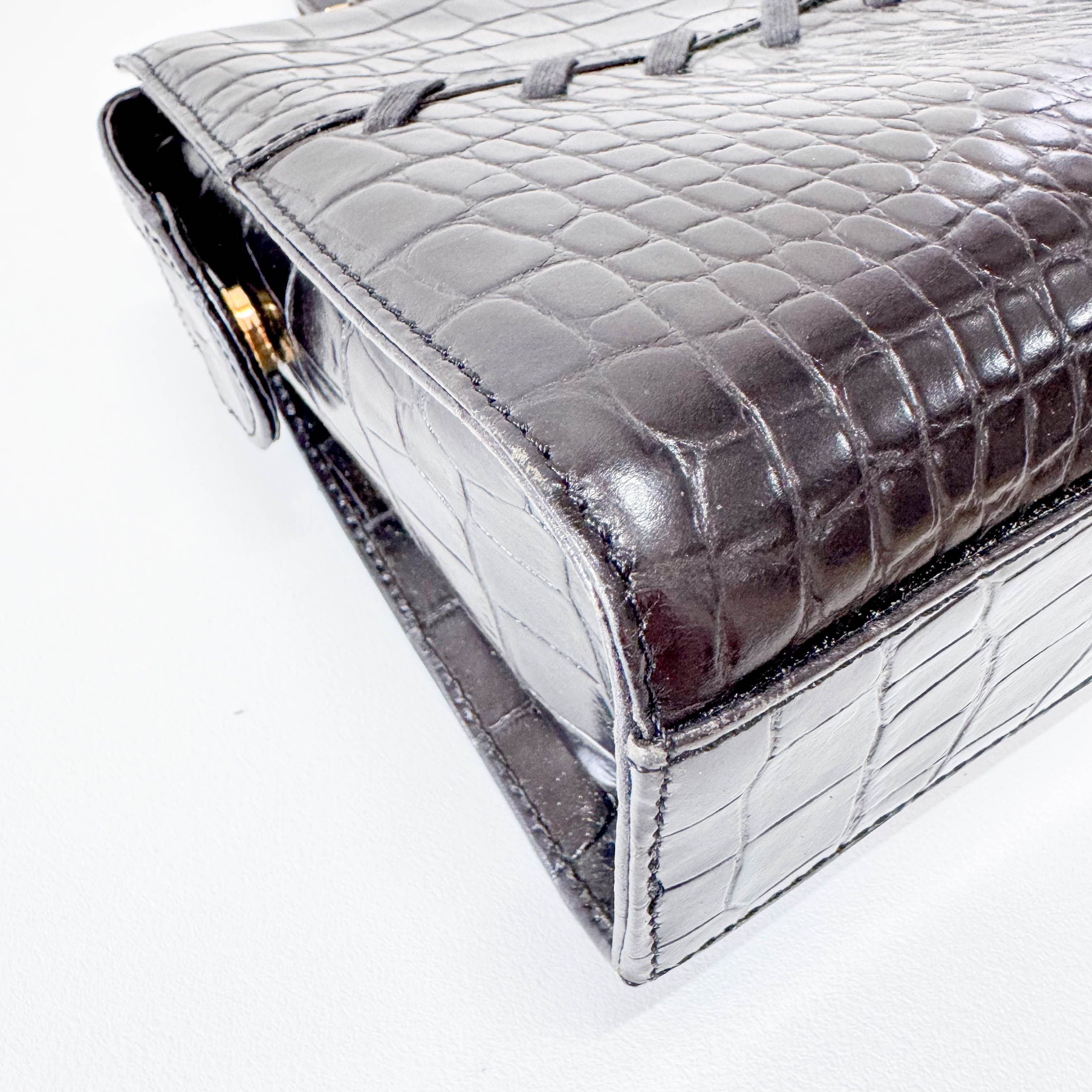 Horizontal Black Leather Handbag