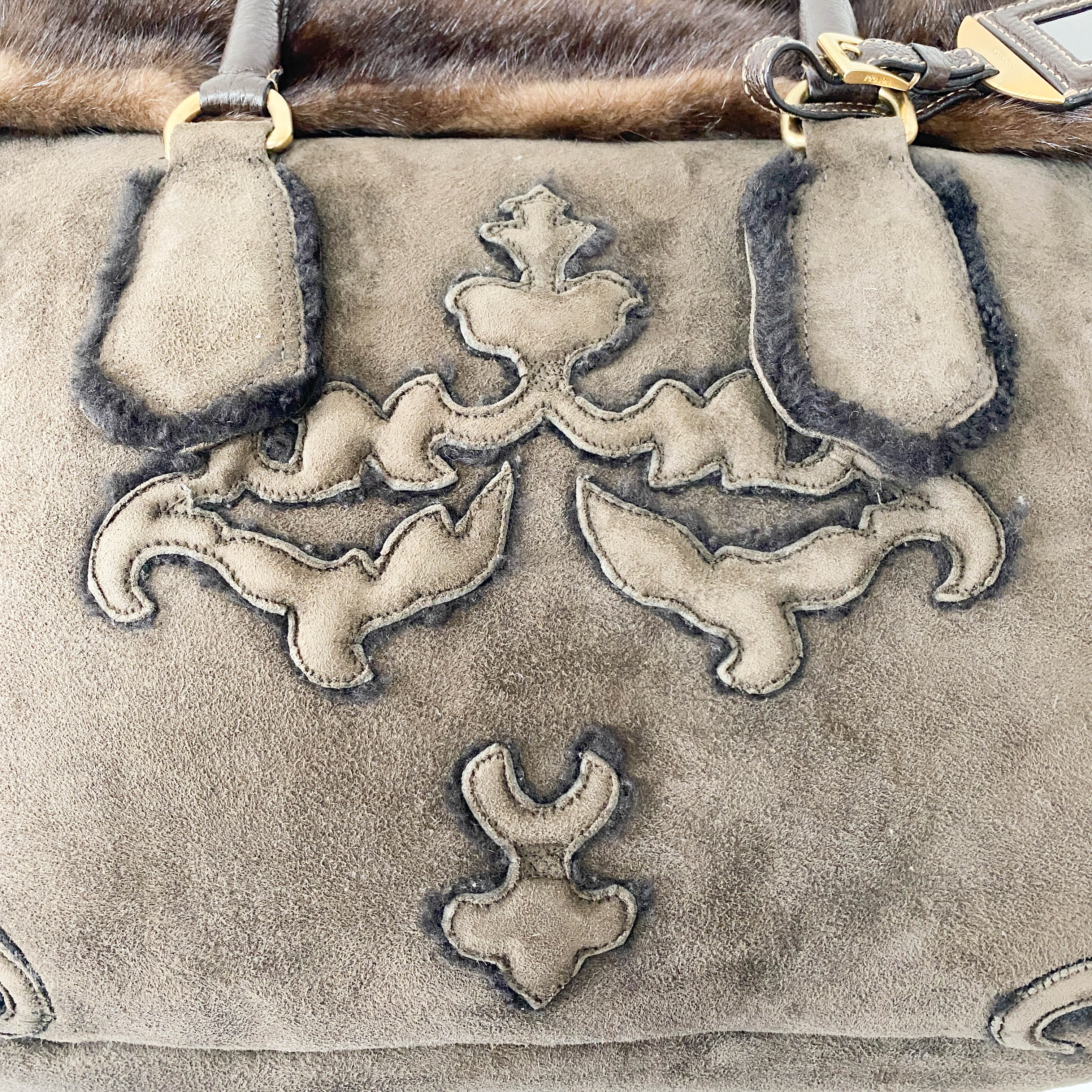 Brown Suede and Fur Shoulder Bag