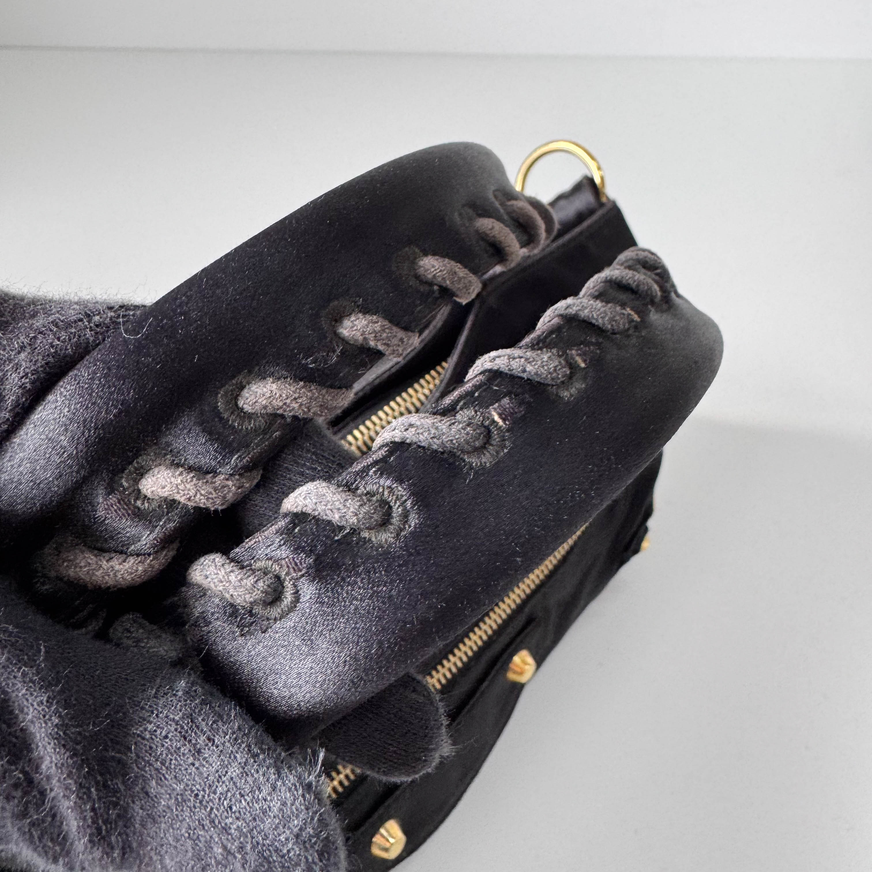 Small The First Black Satin Shoulder Bag