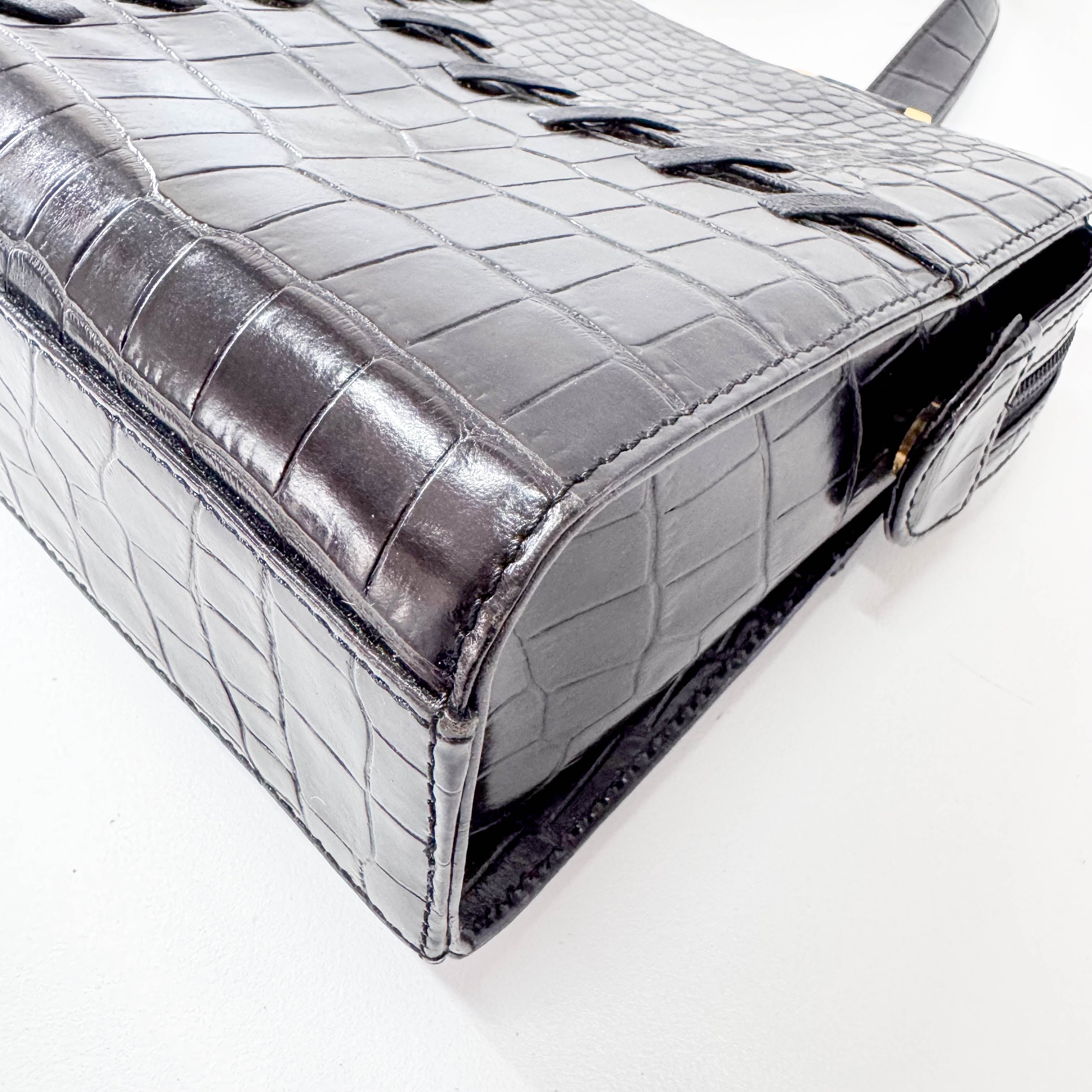 Horizontal Black Leather Handbag