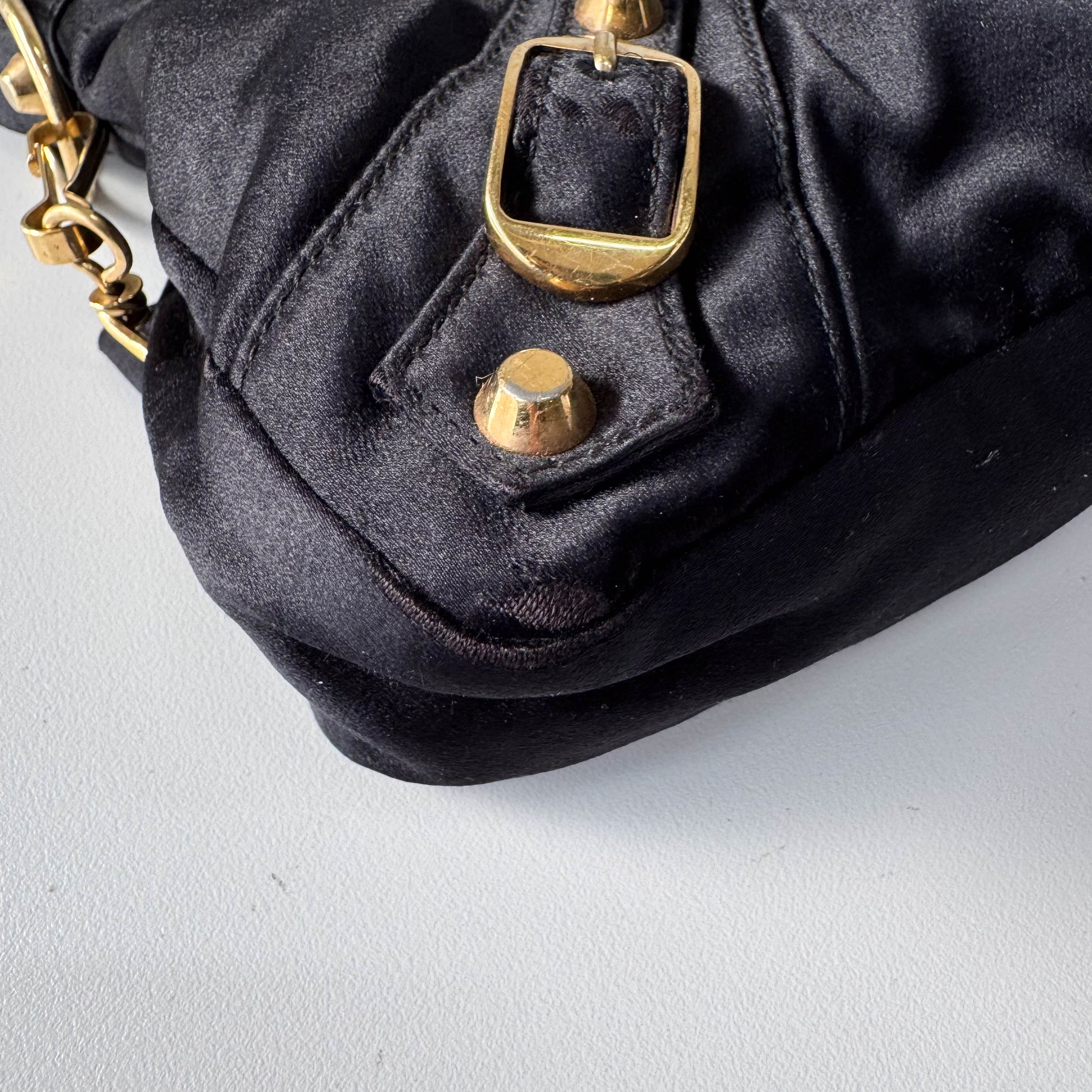Small The First Black Satin Shoulder Bag
