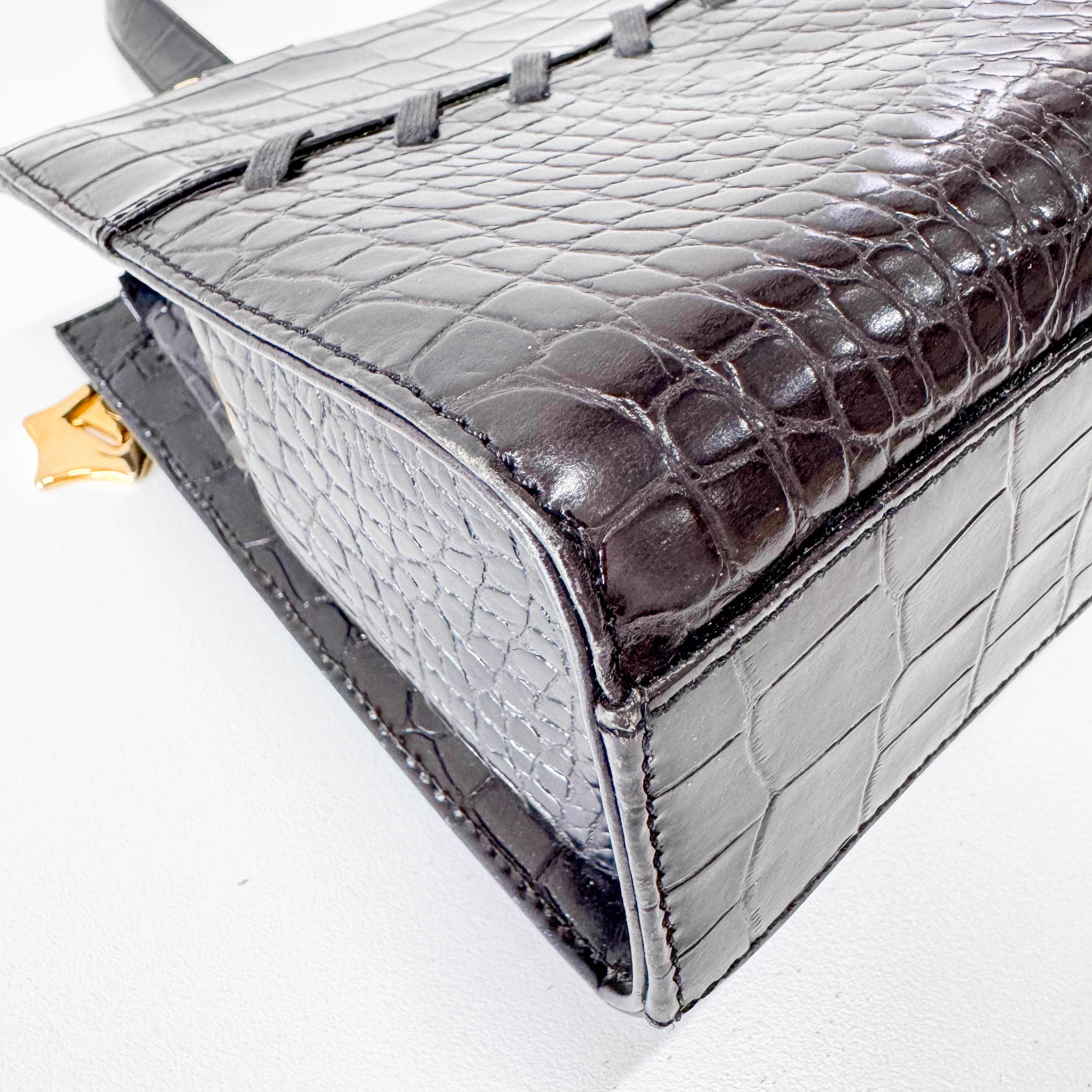 Horizontal Black Leather Handbag