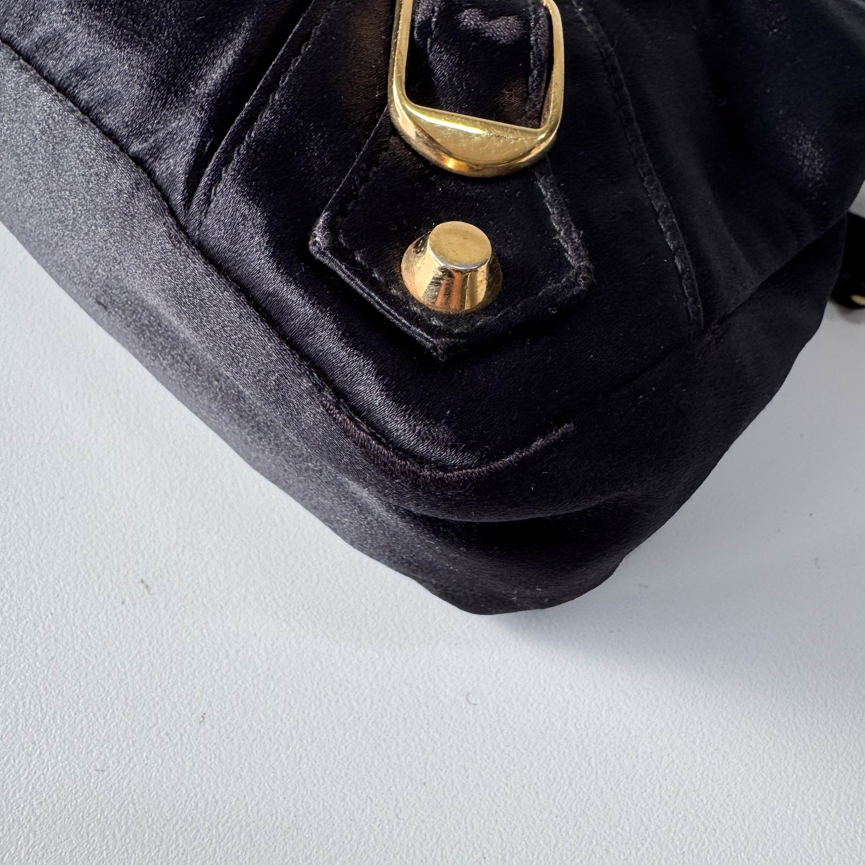 Small The First Black Satin Shoulder Bag