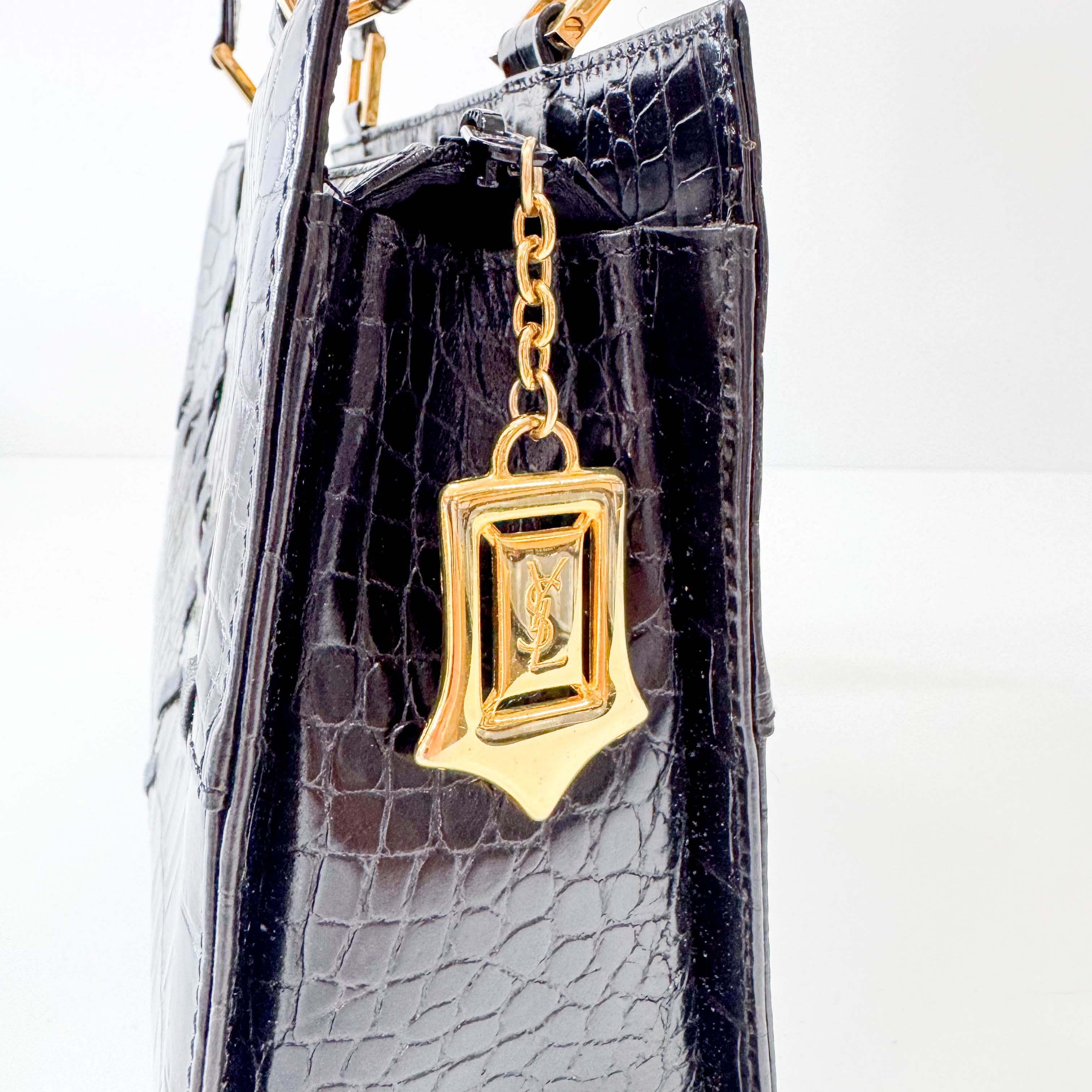 Horizontal Black Leather Handbag