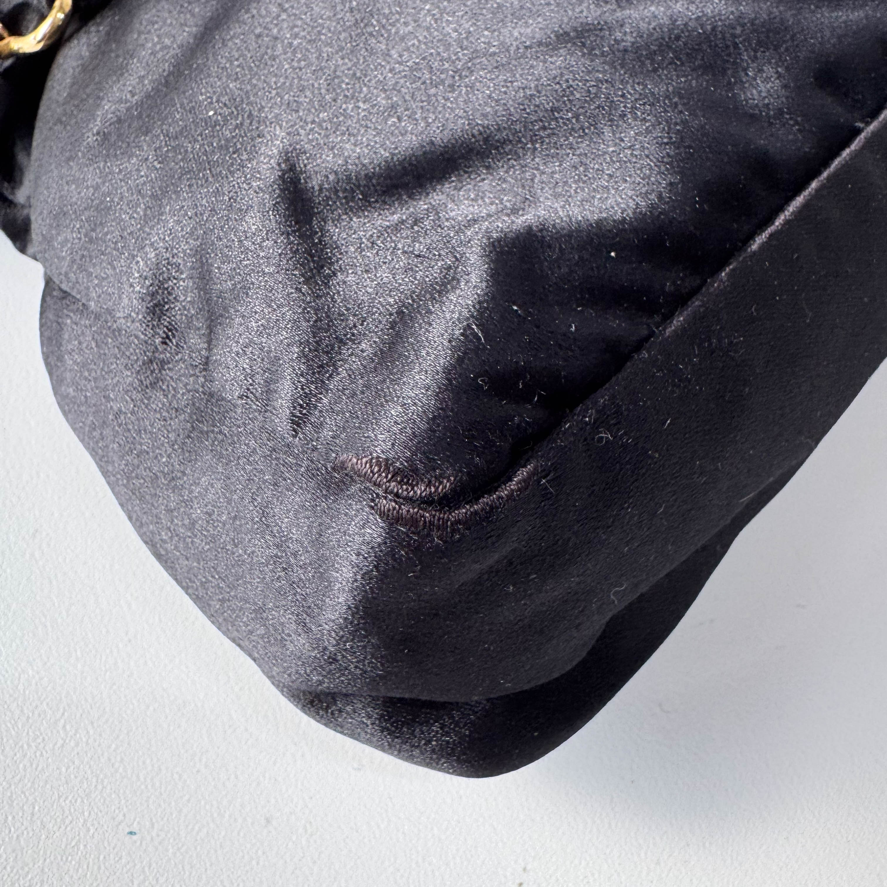 Small The First Black Satin Shoulder Bag