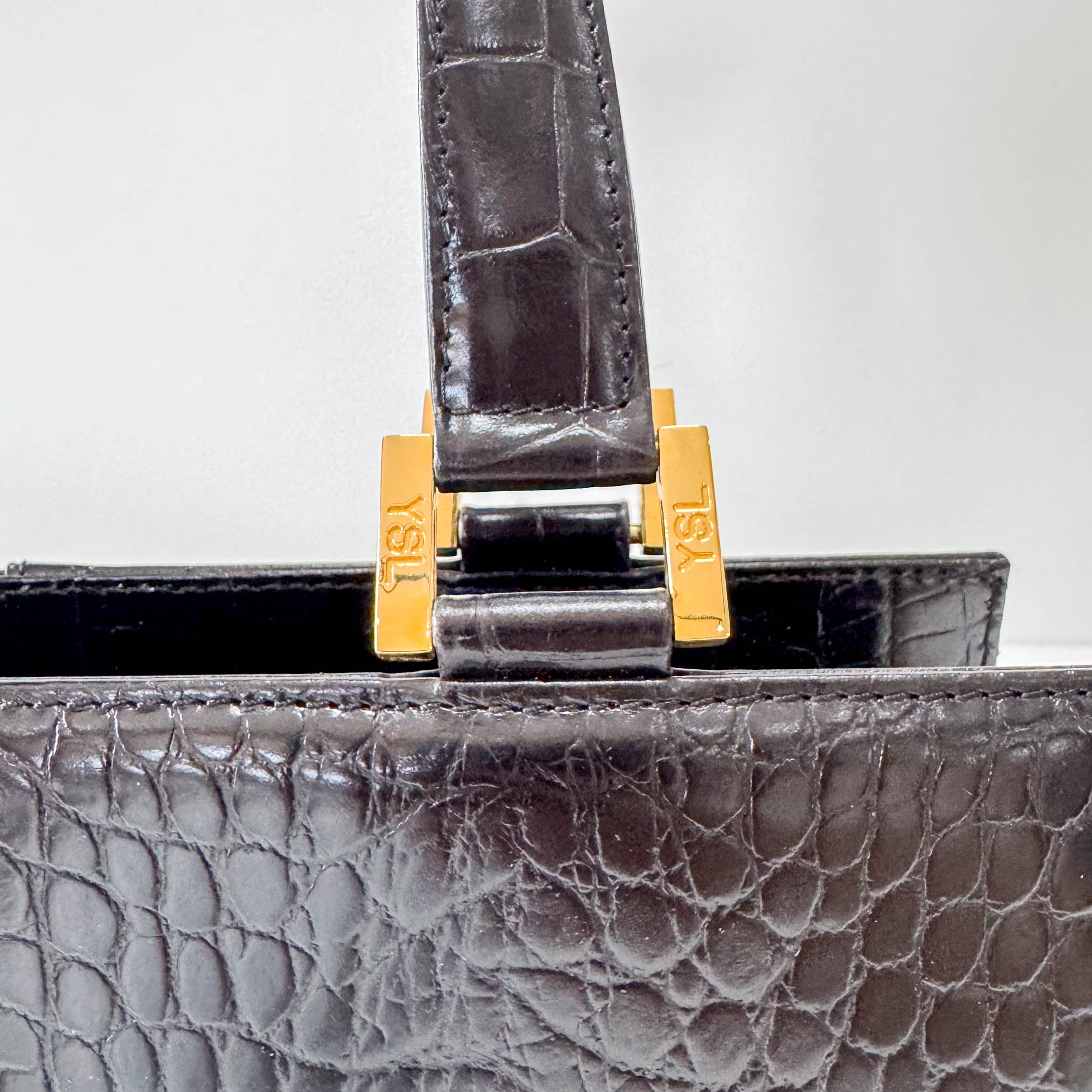 Horizontal Black Leather Handbag