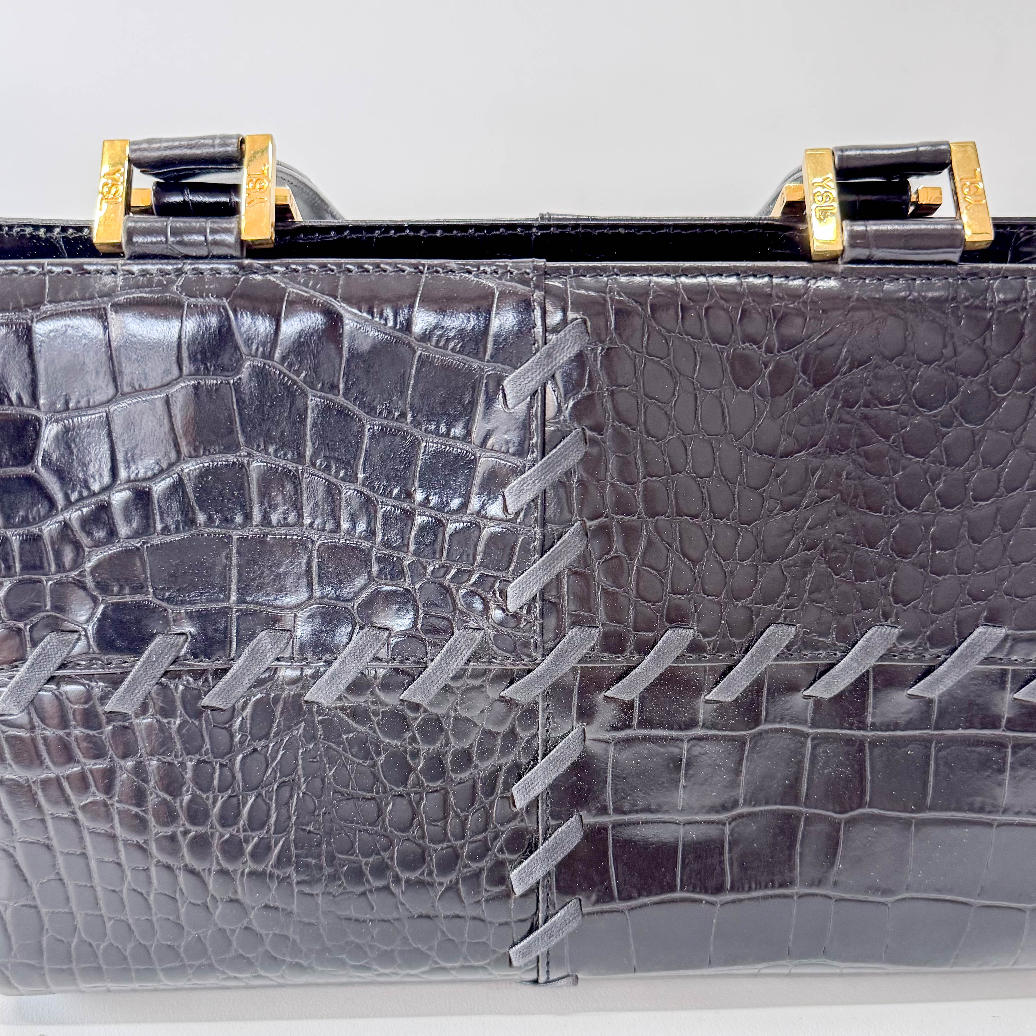 Horizontal Black Leather Handbag