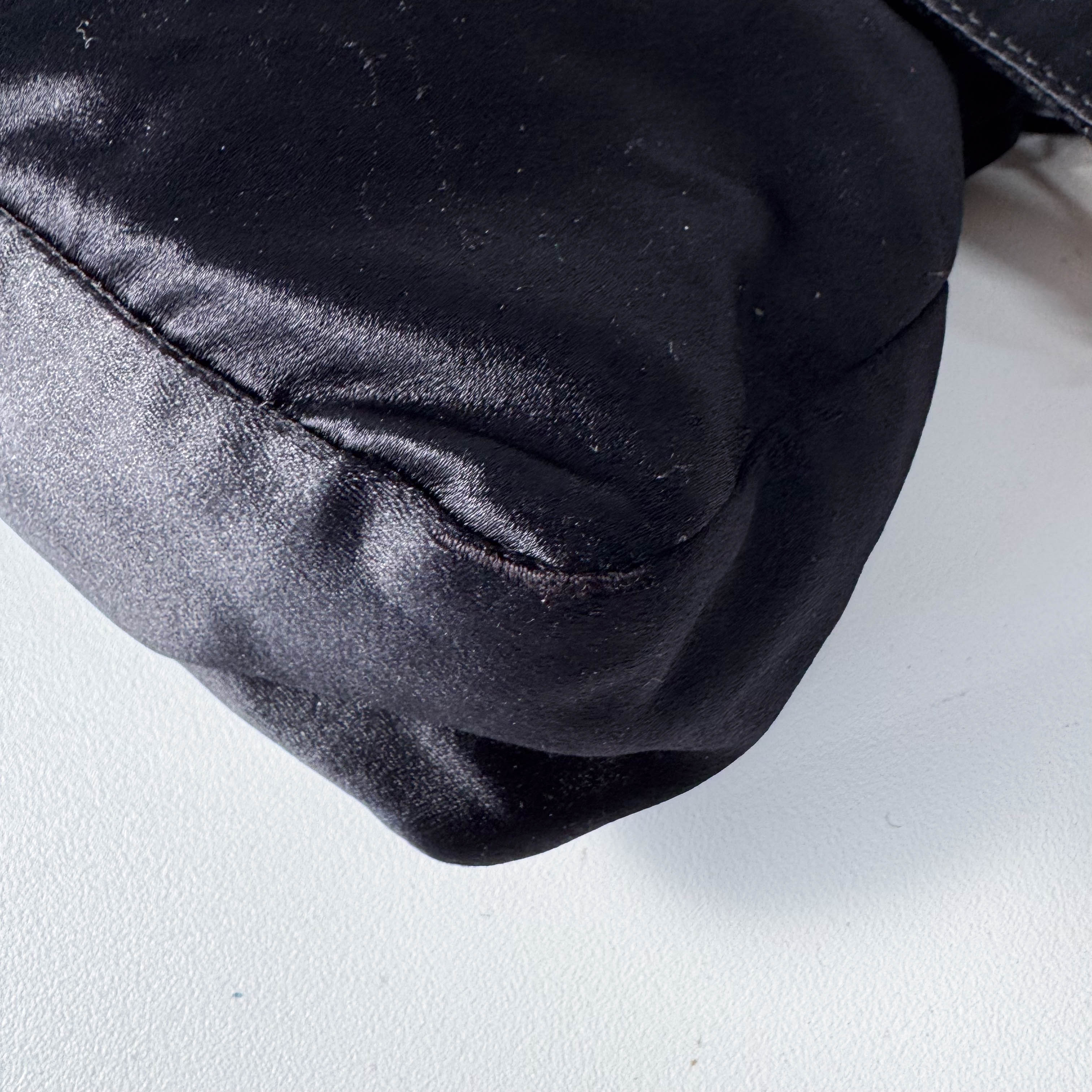 Small The First Black Satin Shoulder Bag