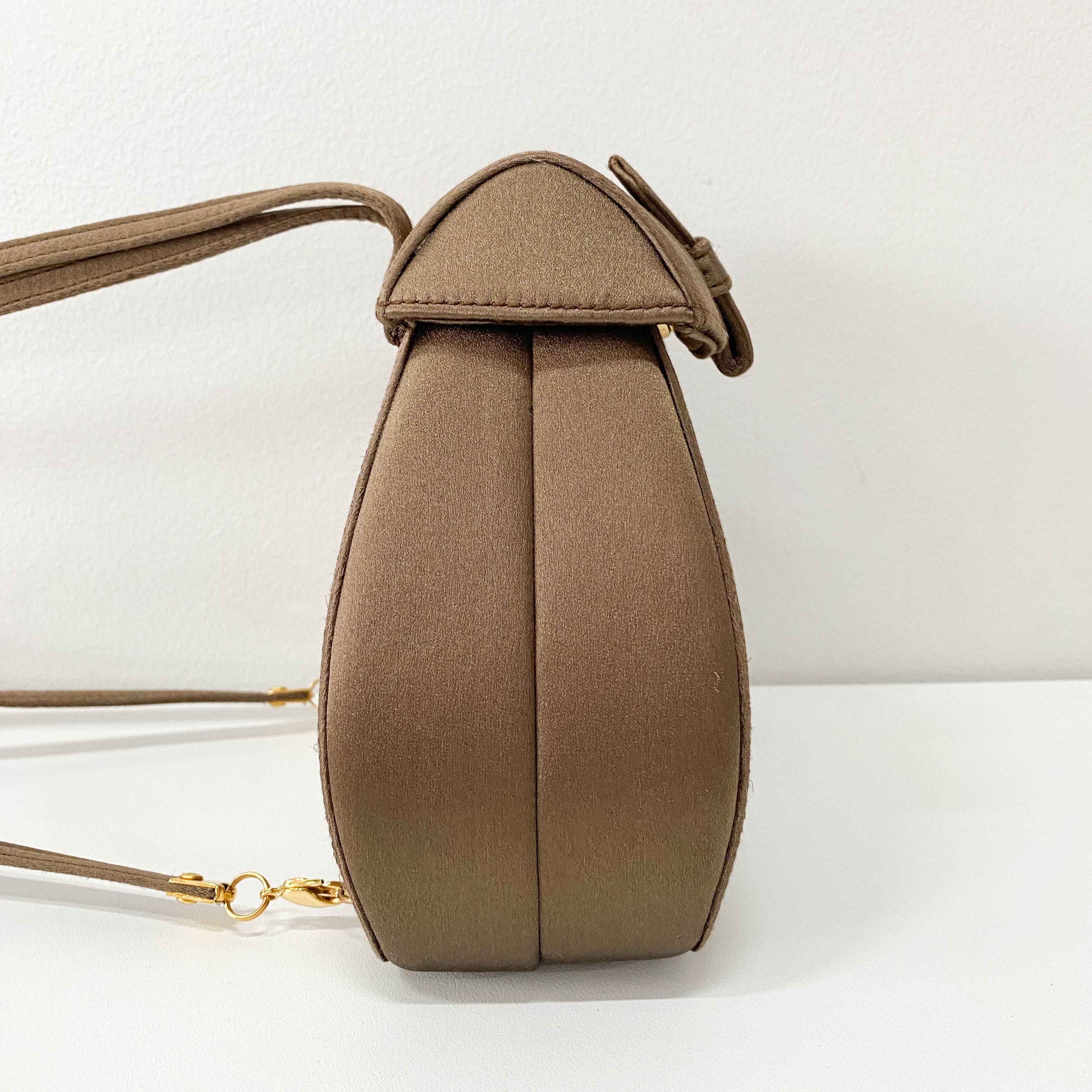 Old Gucci Brown Satin Shoulder Bag Rhinestone Horsebit Hardware