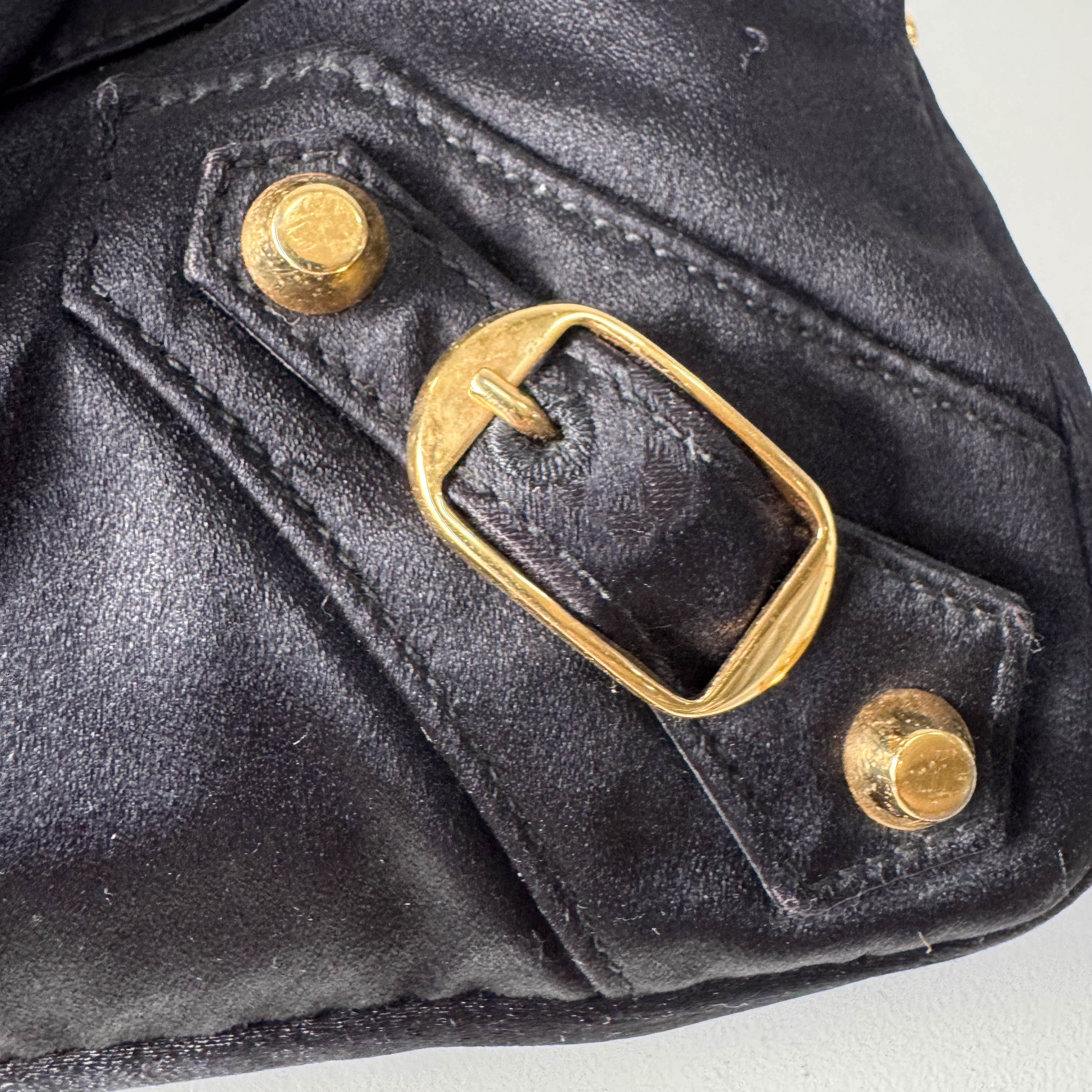 Small The First Black Satin Shoulder Bag