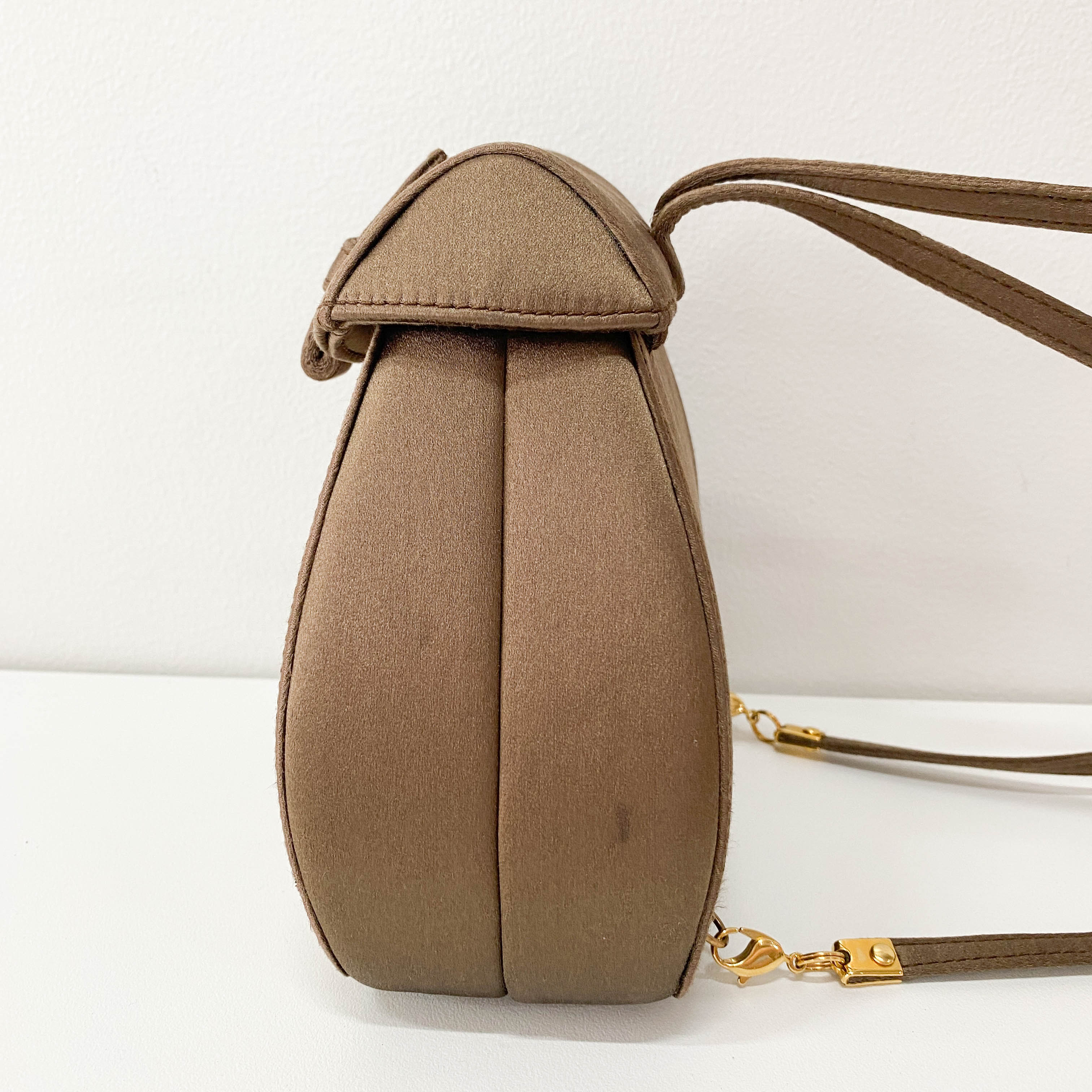 Old Gucci Brown Satin Shoulder Bag Rhinestone Horsebit Hardware