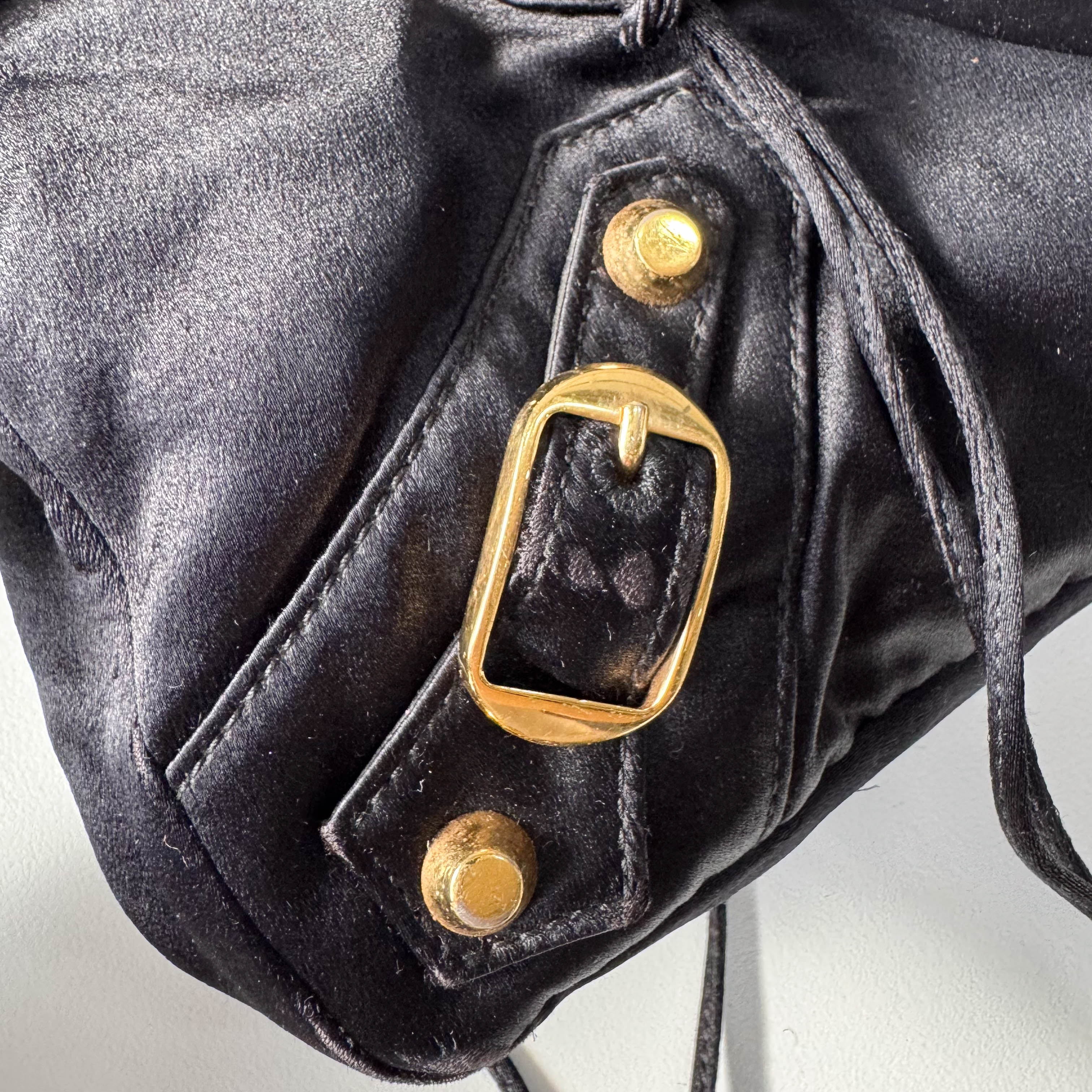 Small The First Black Satin Shoulder Bag