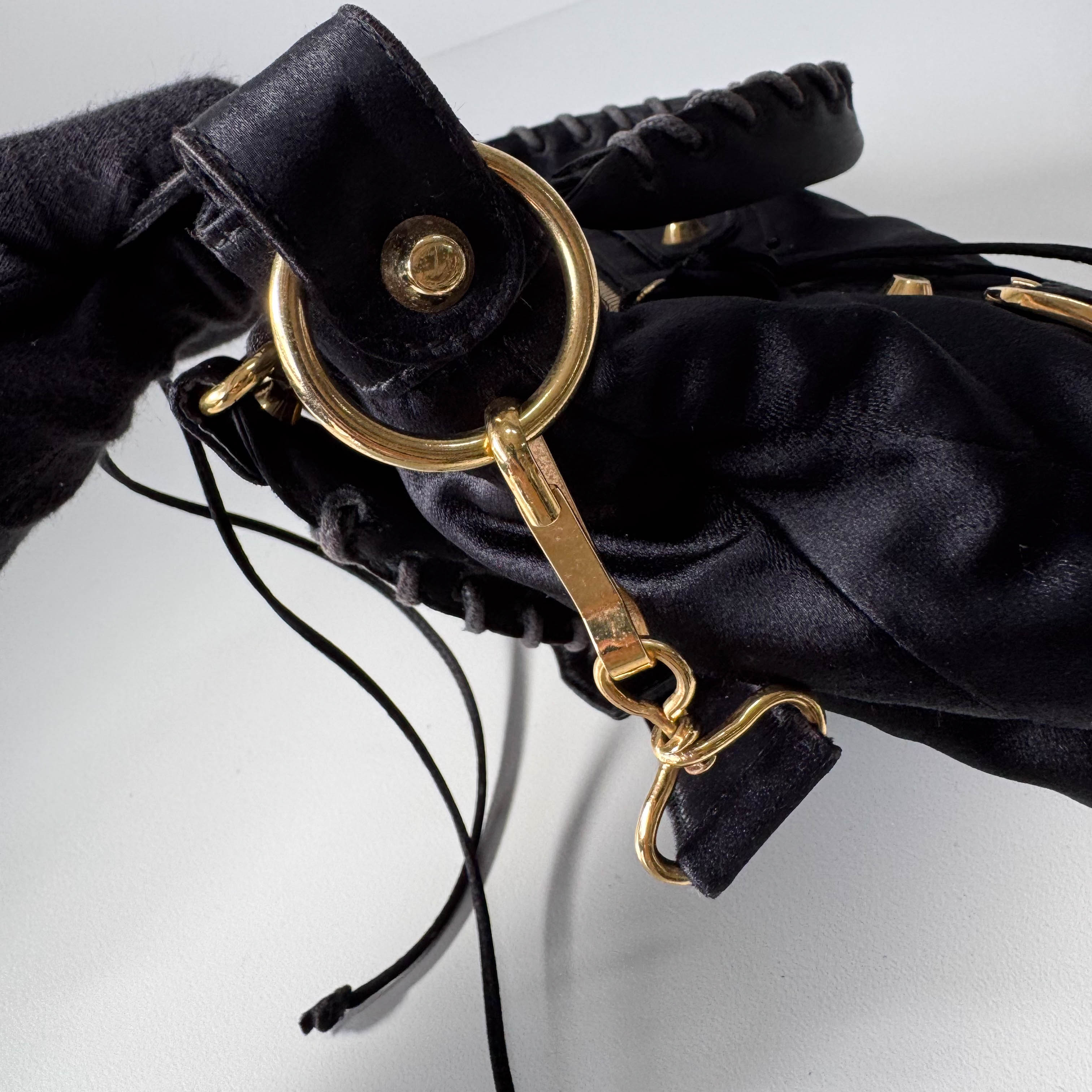 Small The First Black Satin Shoulder Bag