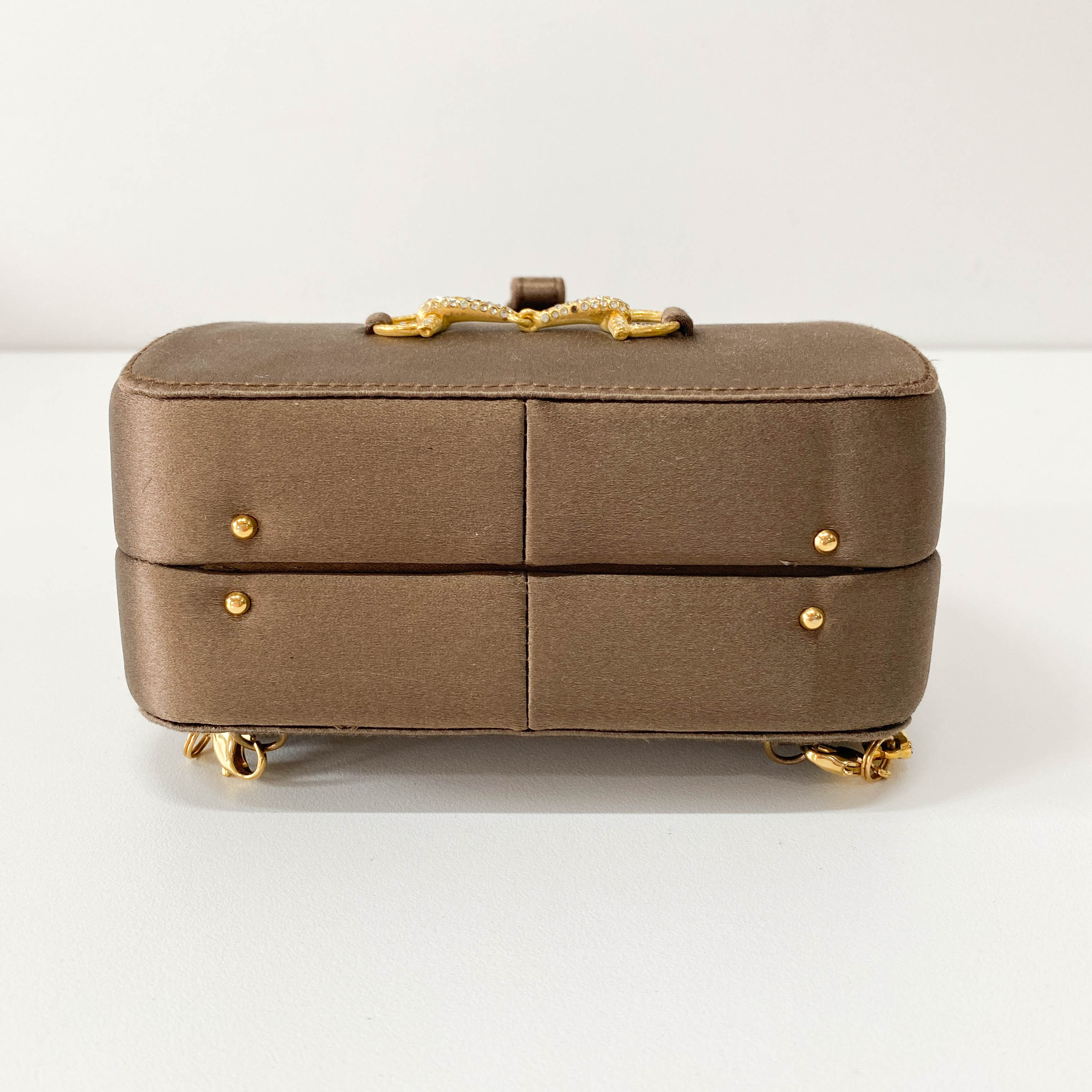 Old Gucci Brown Satin Shoulder Bag Rhinestone Horsebit Hardware