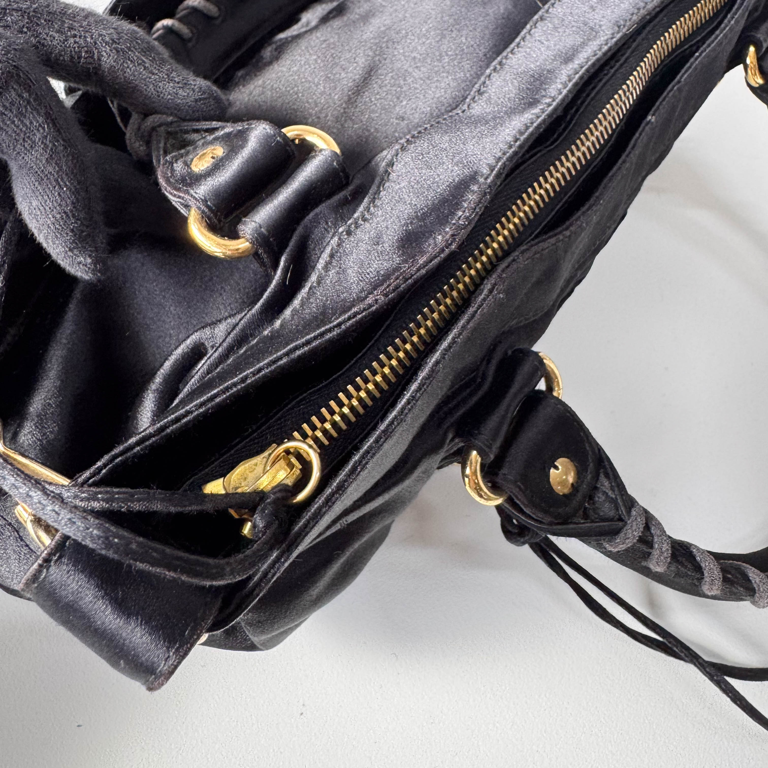 Small The First Black Satin Shoulder Bag