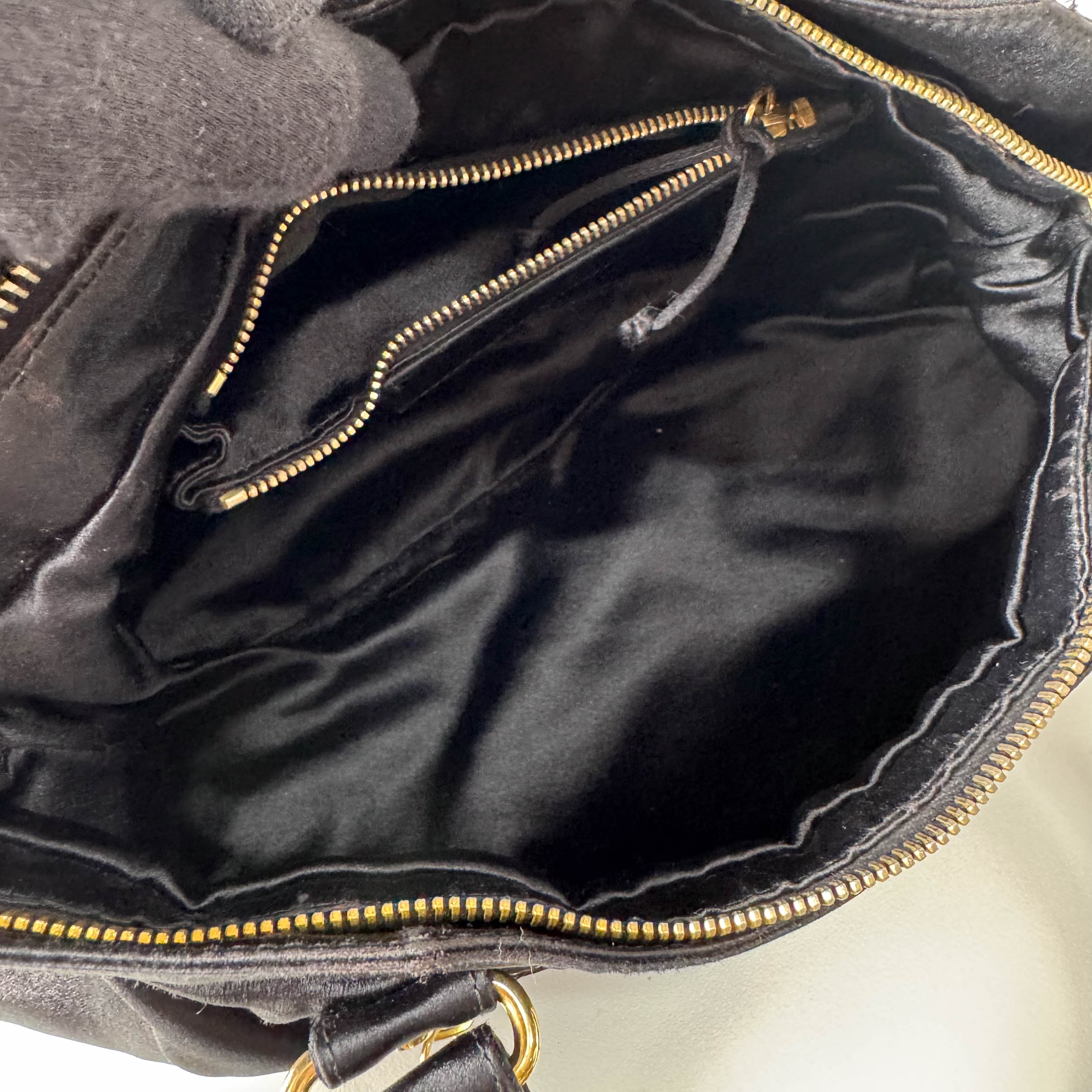 Small The First Black Satin Shoulder Bag