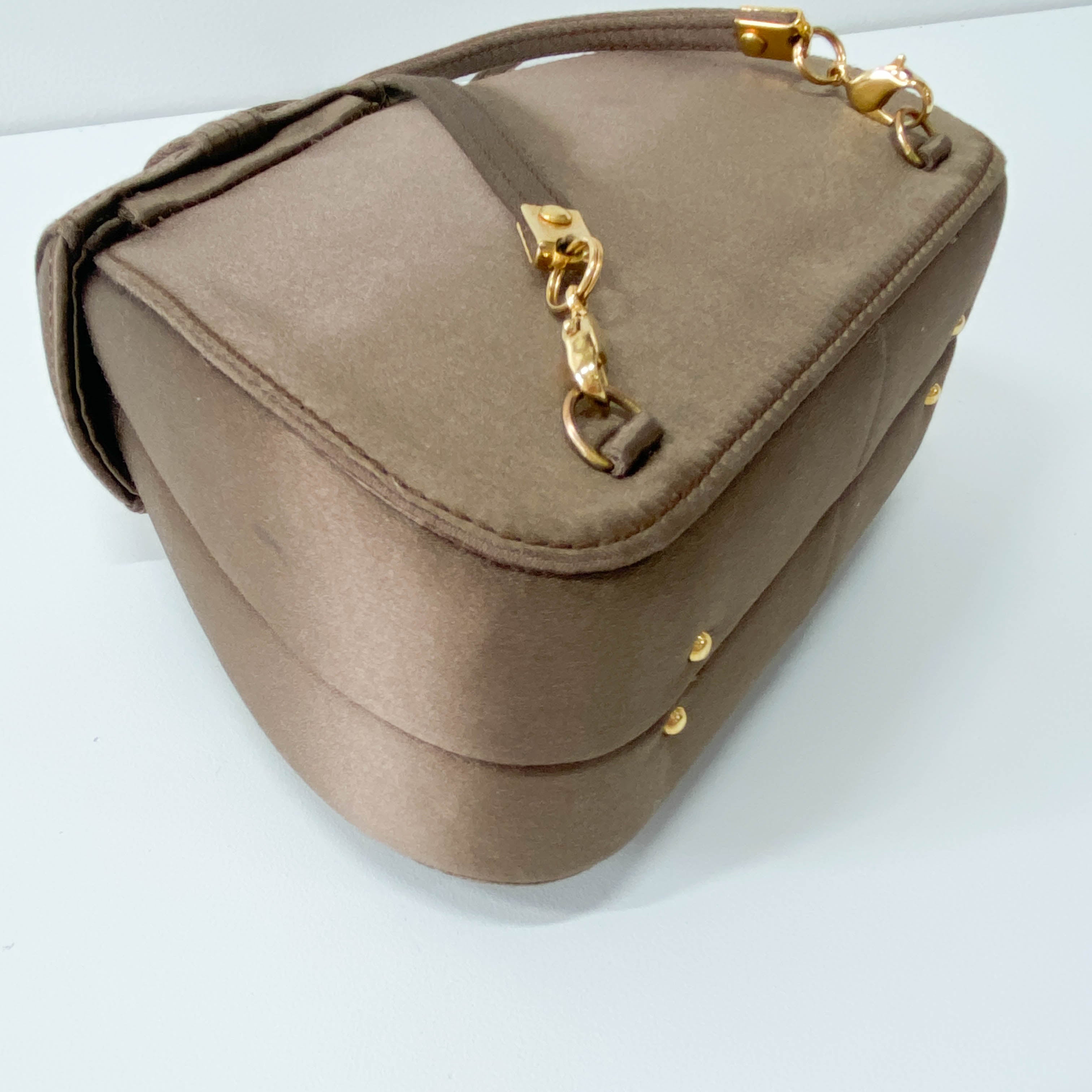 Old Gucci Brown Satin Shoulder Bag Rhinestone Horsebit Hardware