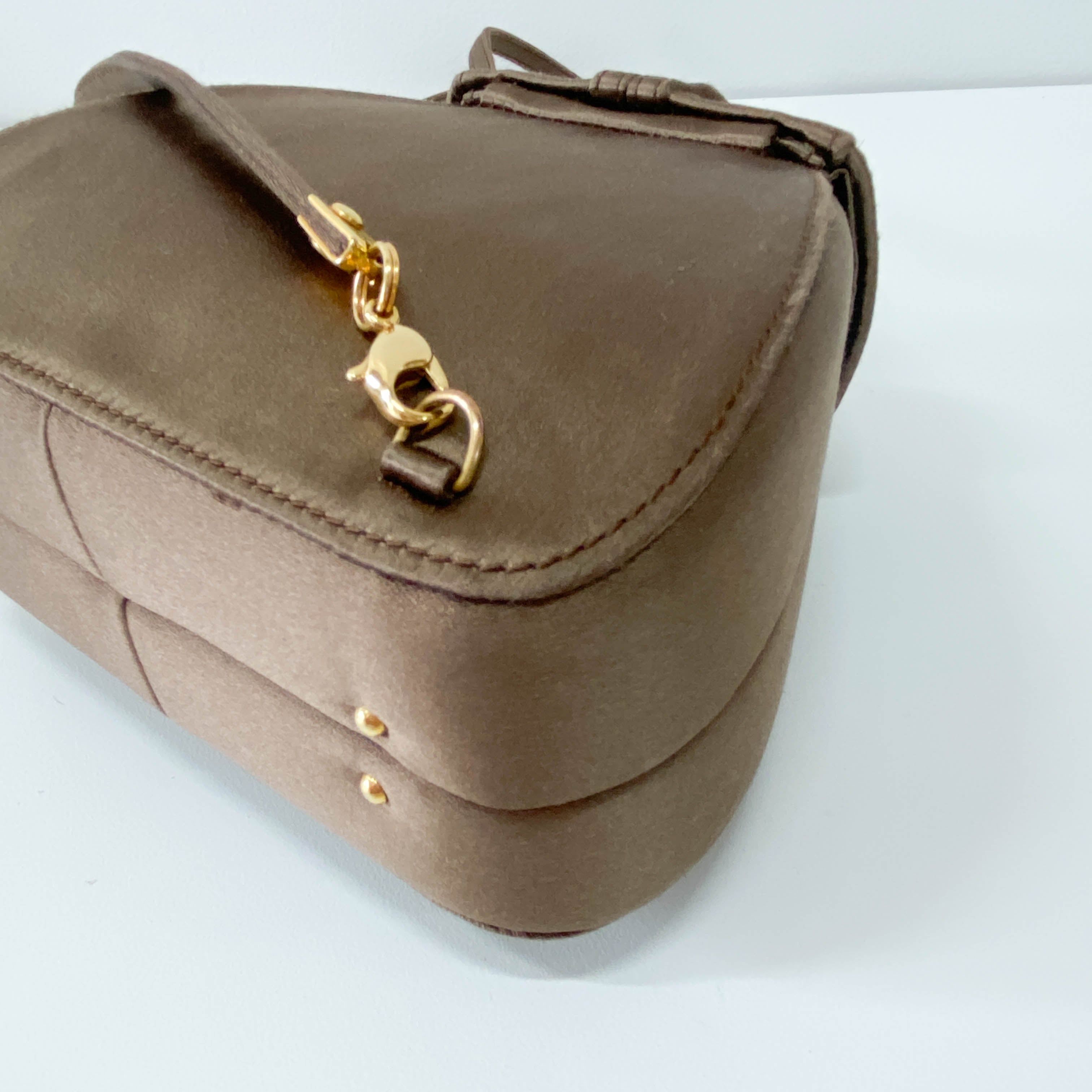 Old Gucci Brown Satin Shoulder Bag Rhinestone Horsebit Hardware